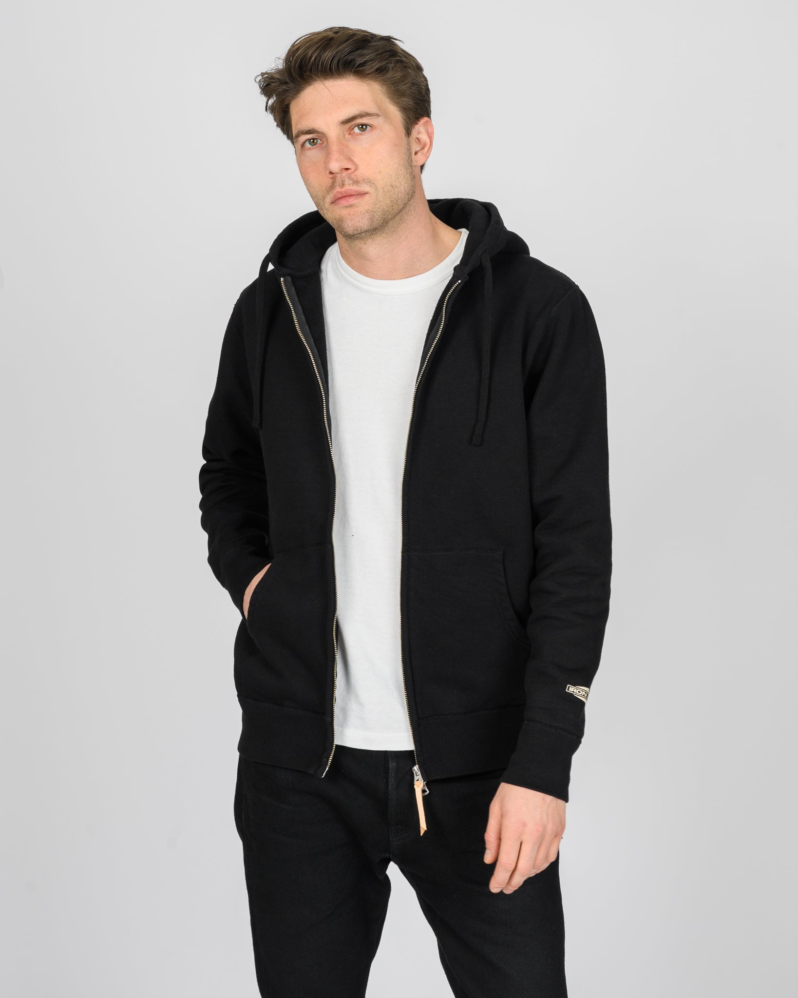 14oz Ultra Heavyweight Loopwheel Cotton Zip Up Hoodie - Black