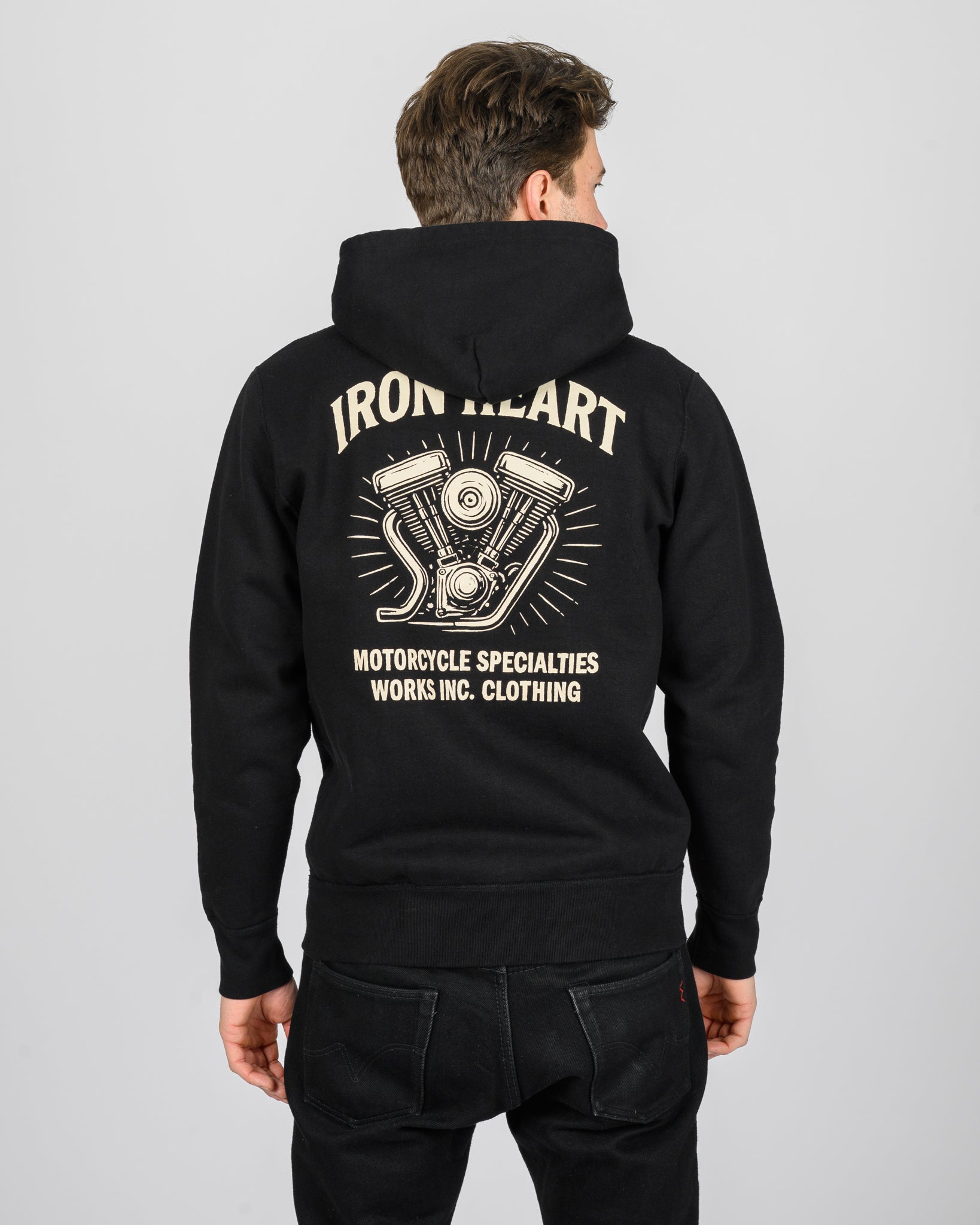 Printed 14oz Ultra Heavyweight Loopwheel Cotton Zip Up Hoodie - Black