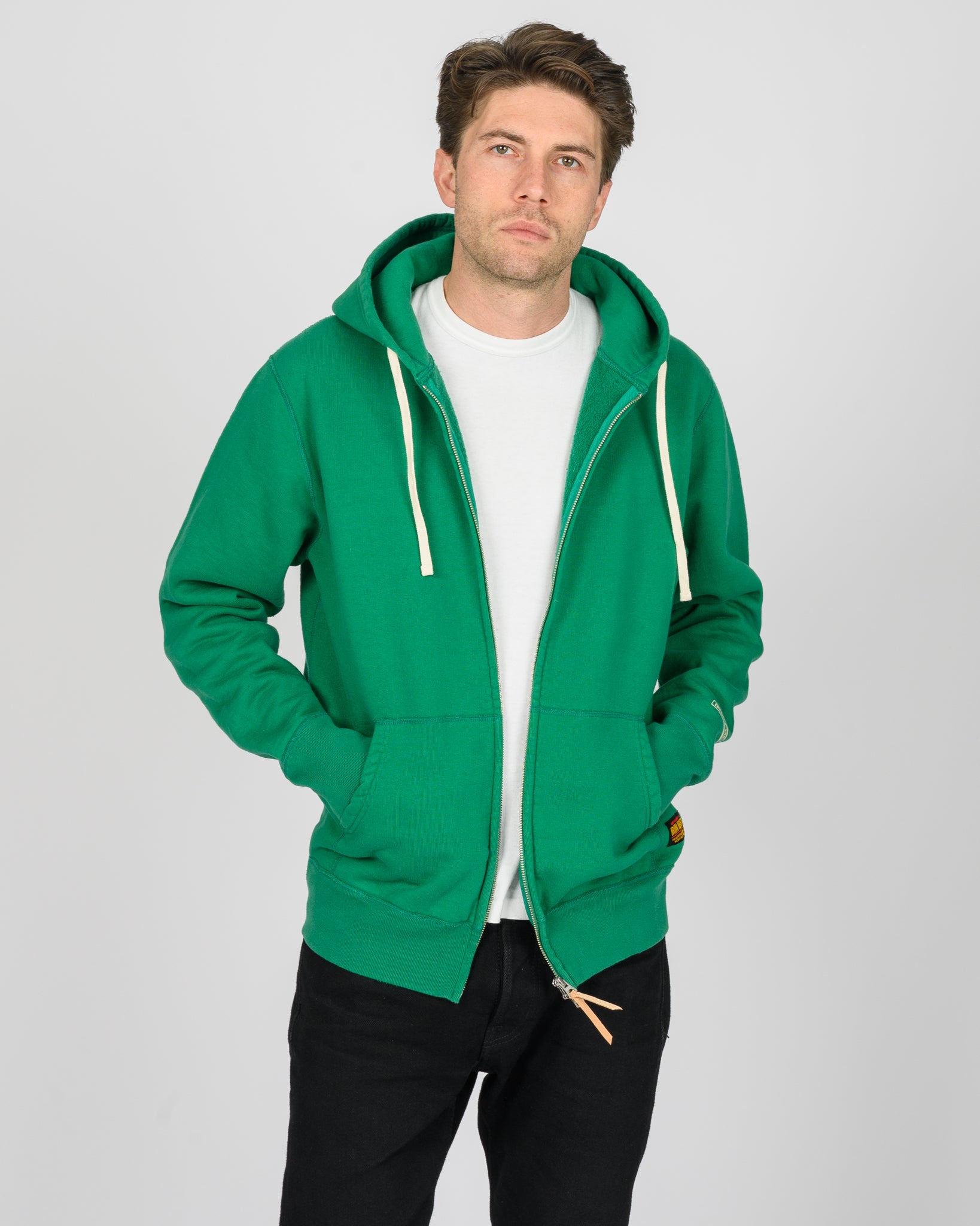 14oz Ultra Heavyweight Loopwheel Cotton Zip Up Hoodie - Green