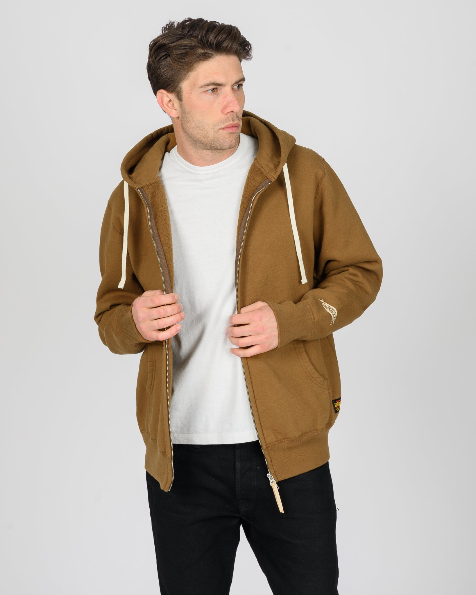 14oz Ultra Heavyweight Loopwheel Cotton Zip Up Hoodie - Brown