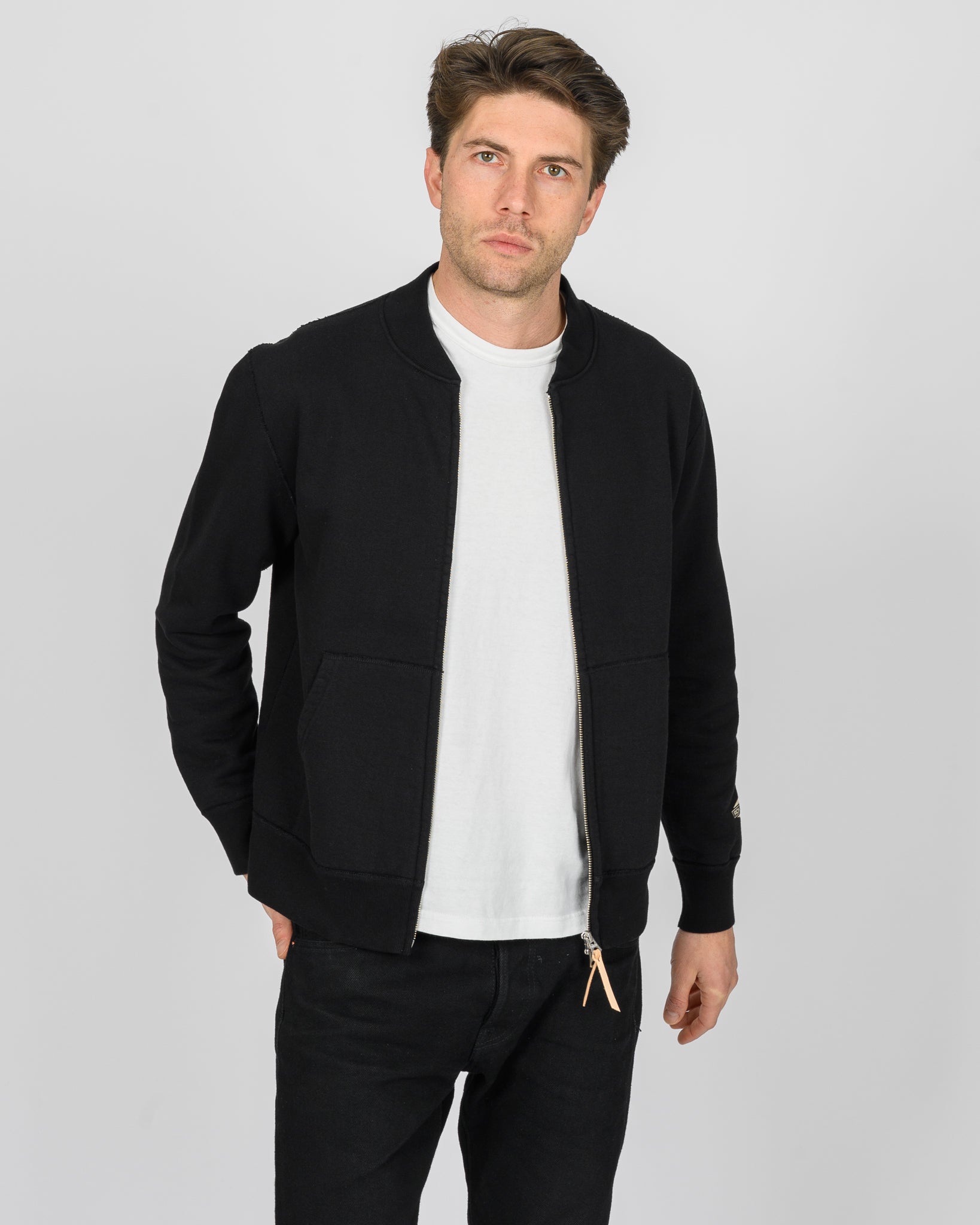 14oz Ultra Heavyweight Loopwheel Cotton Zip Up Award Sweater - Black