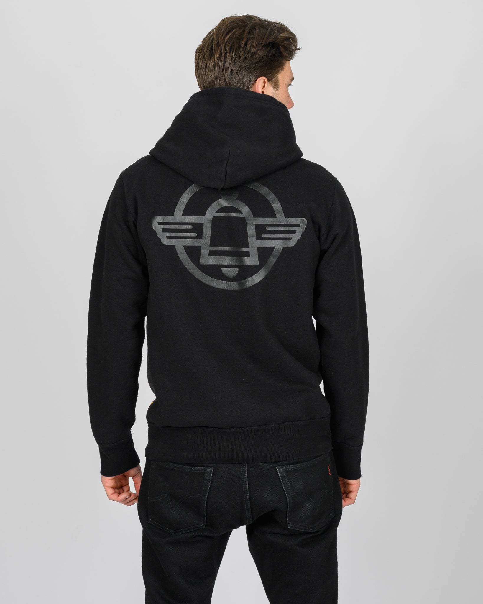 Printed 14oz Ultra Heavyweight Loopwheel Cotton Hoodie - Black