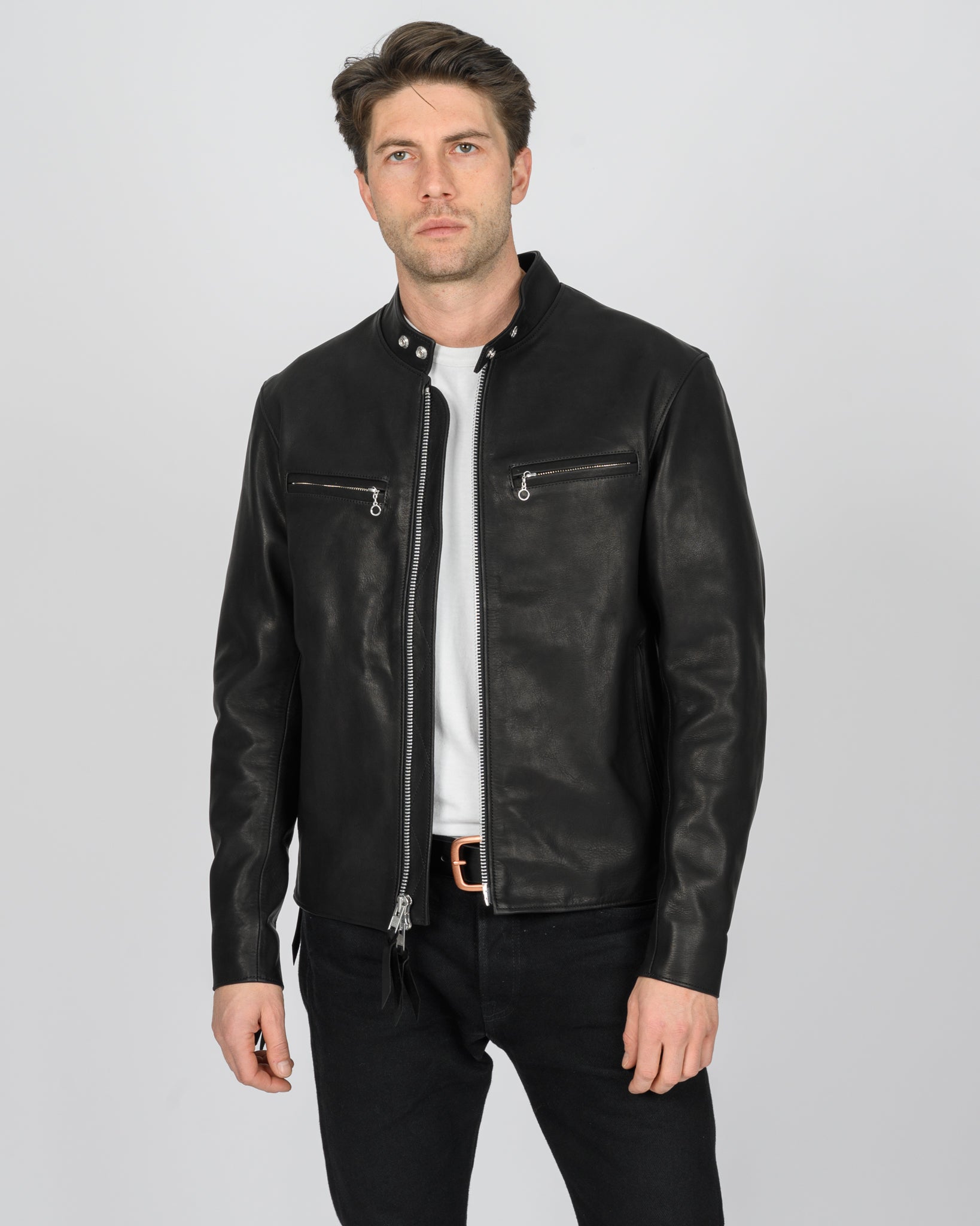 Waterproof Coated Leather Rider’s Jacket - Black