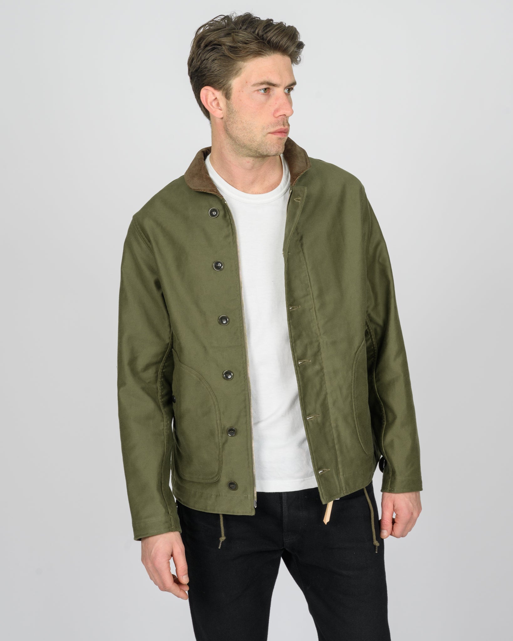 12oz Whipcord Lightweight N1 Deck Jacket - Olive Drab Green