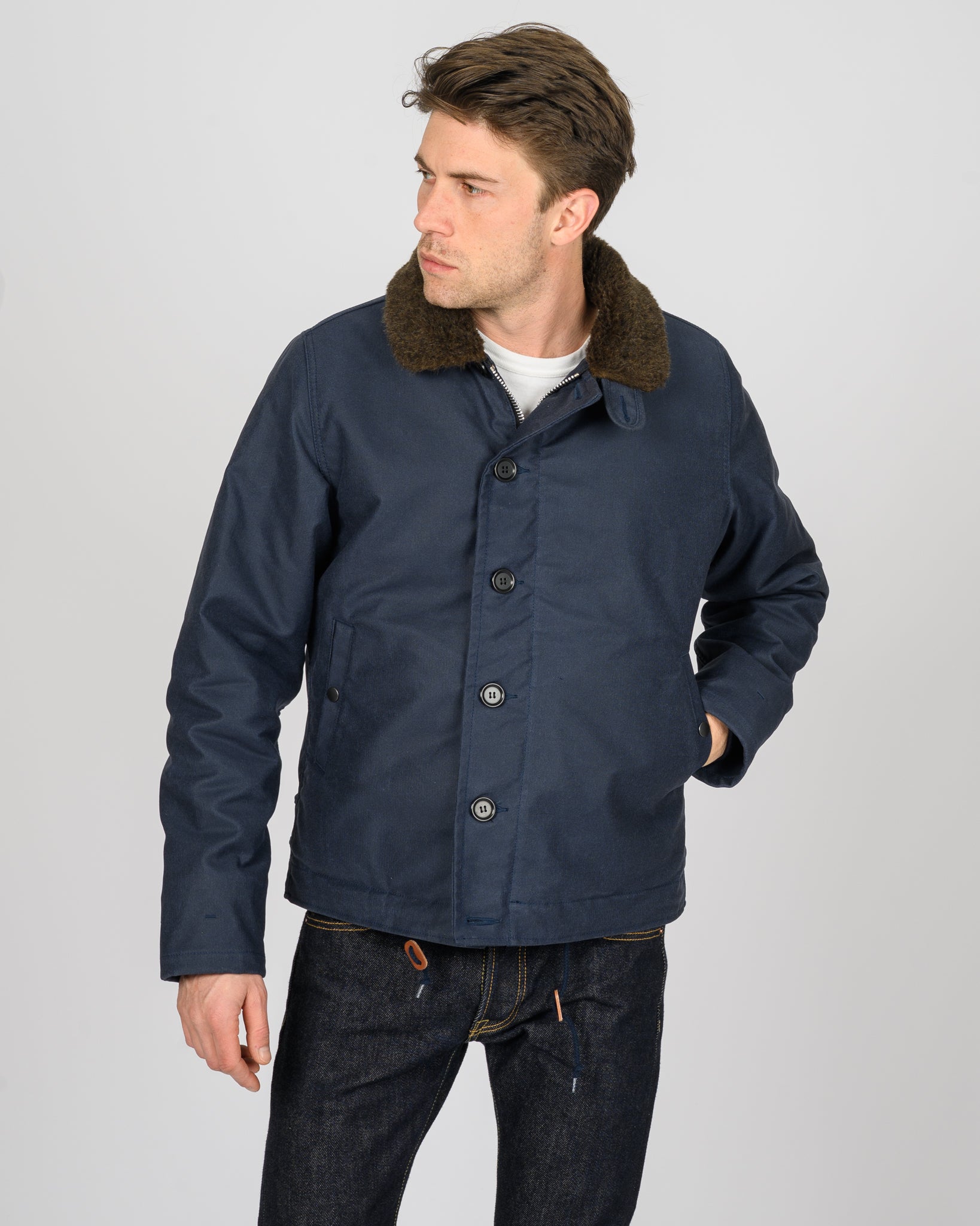 Oiled Whipcord N1 Deck Jacket - Navy