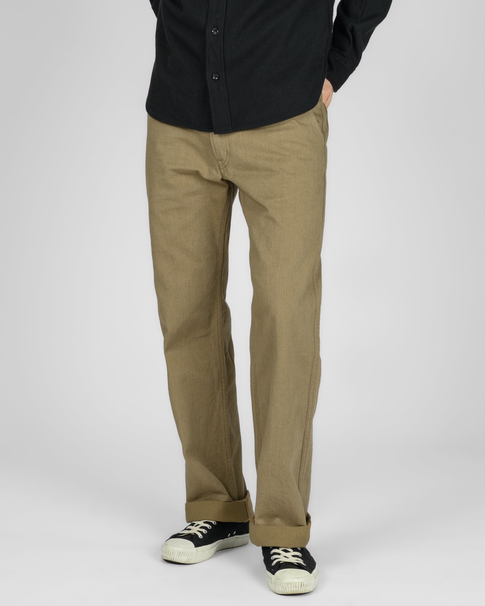 10.5oz Colour Denim Wide Work Pants - Khaki