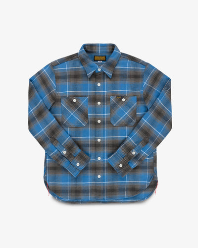 Heavy Flannel Check Work Shirt - Blue