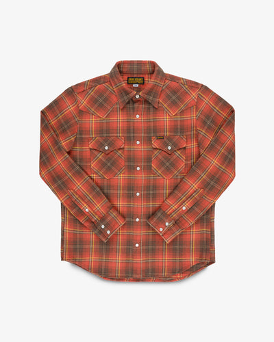 Slubby Heavy Flannel Check Western Shirt - Red