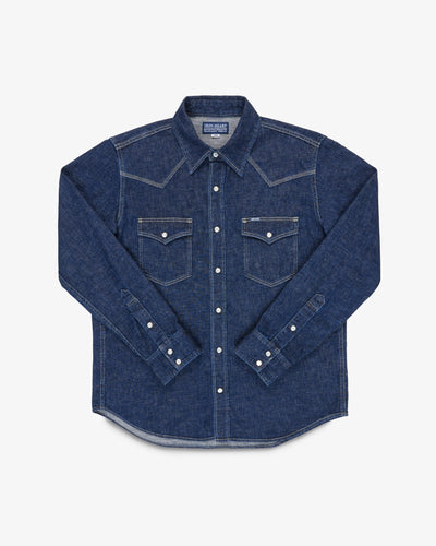 7oz Recycled Cotton Denim Western Shirt - Indigo