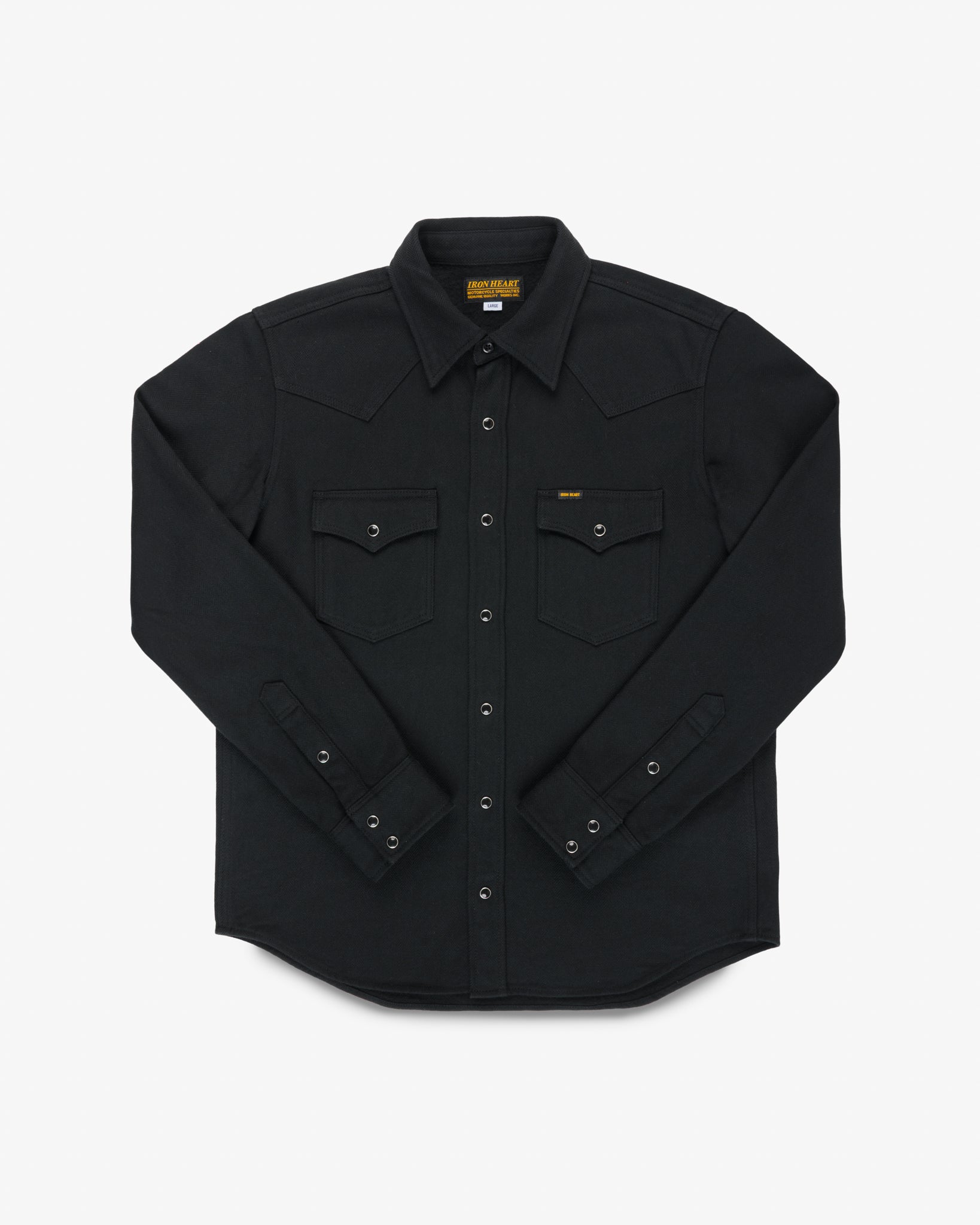 Ultra Heavy Flannel Herringbone Western Shirt - Black