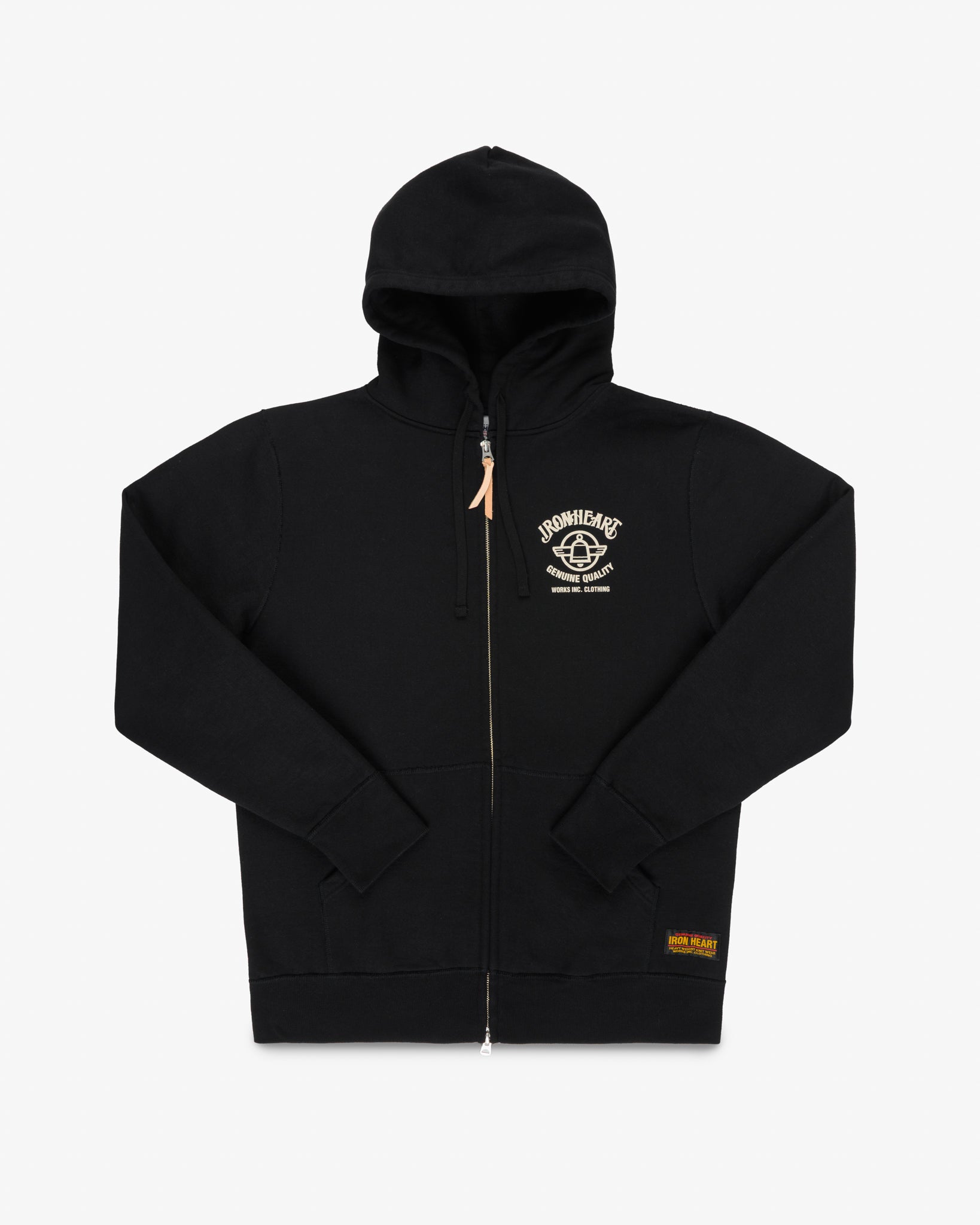 Printed 14oz Ultra Heavyweight Loopwheel Cotton Zip Up Hoodie - Black