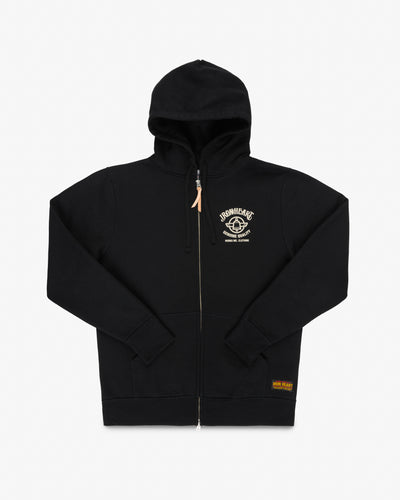 Printed 14oz Ultra Heavyweight Loopwheel Cotton Zip Up Hoodie - Black