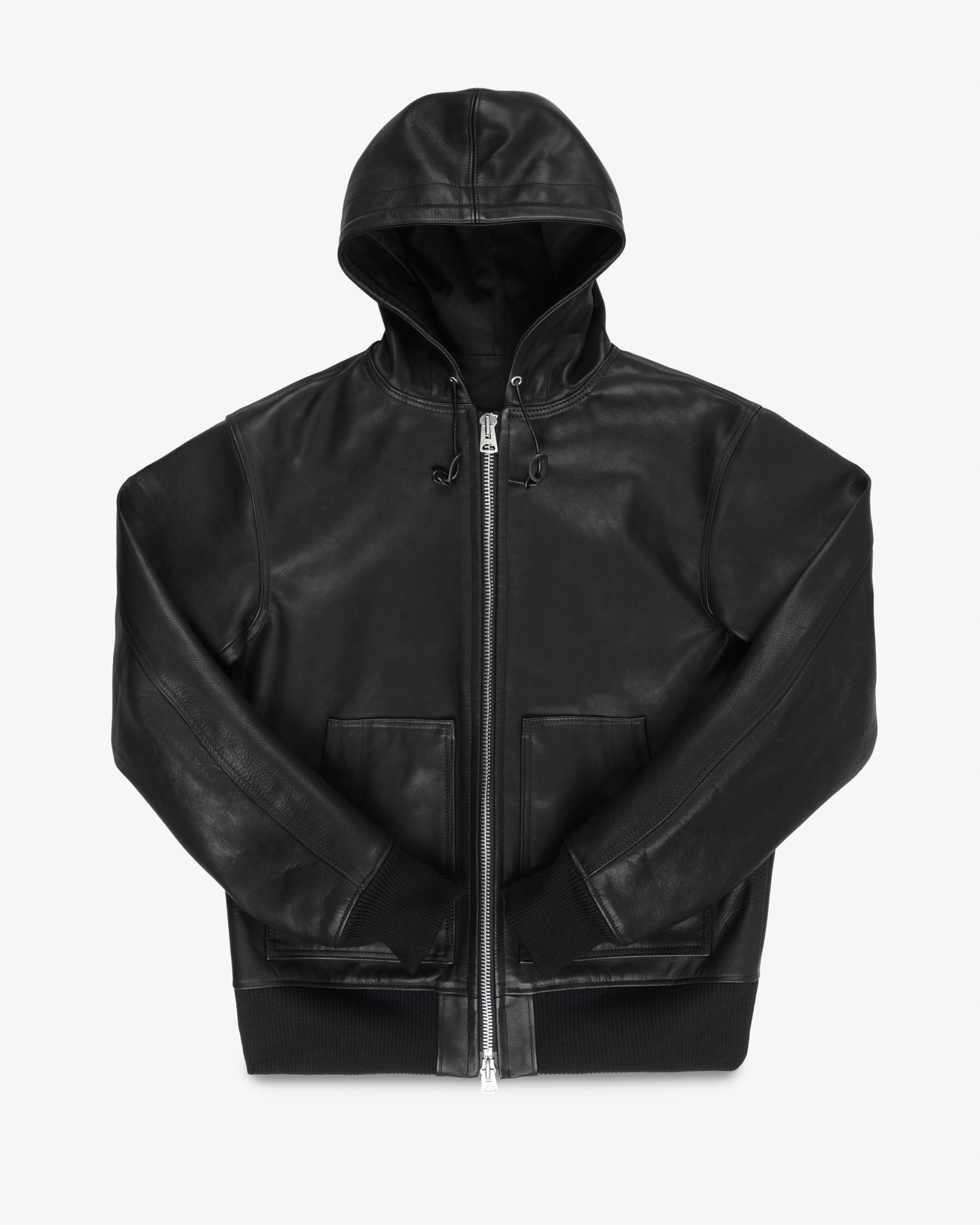 Waterproof Coated Leather Hooded Jacket - Black