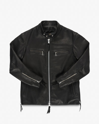 Waterproof Coated Leather Rider’s Jacket - Black