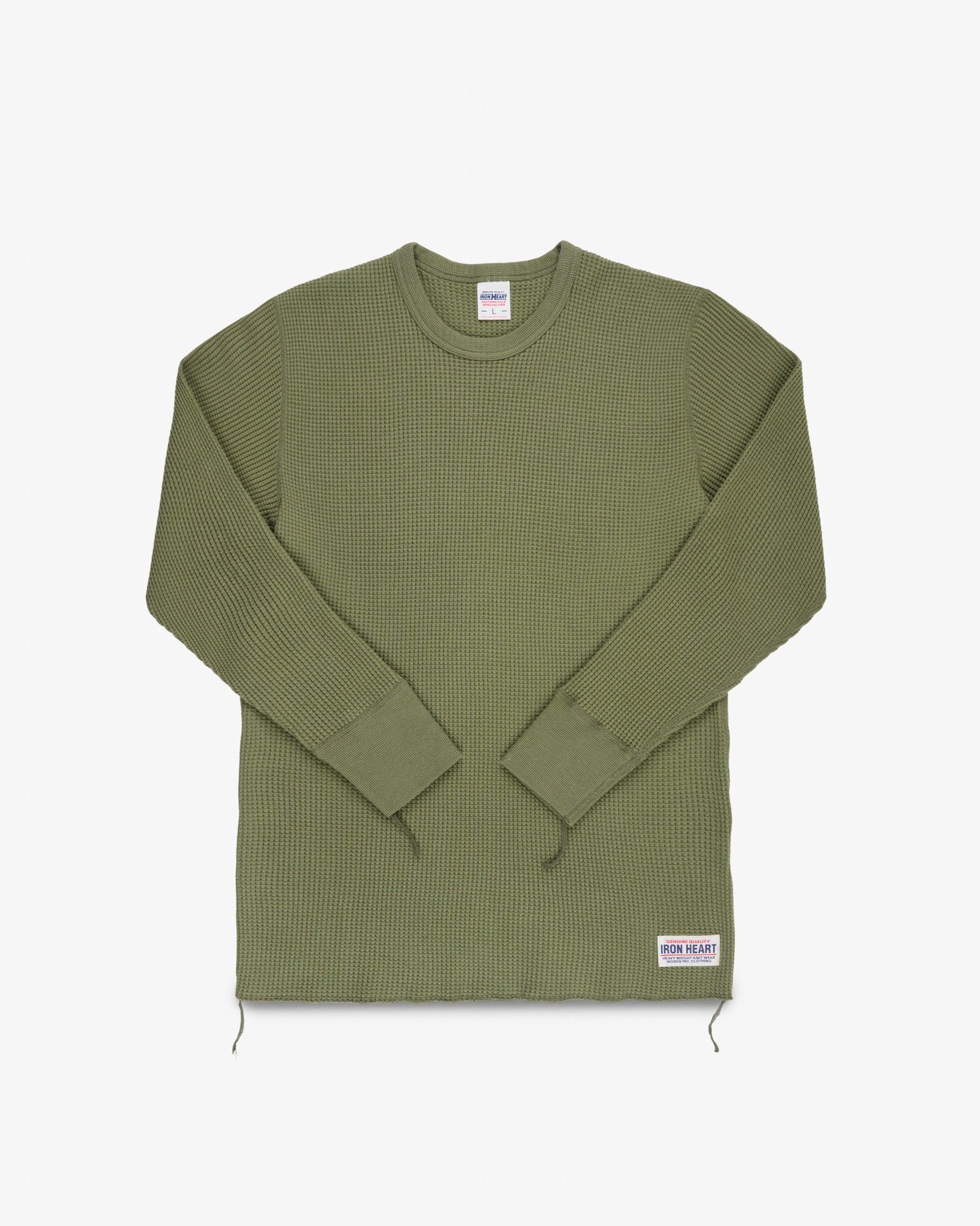Waffle Knit Long Sleeved Crew Neck Thermal Top - Olive