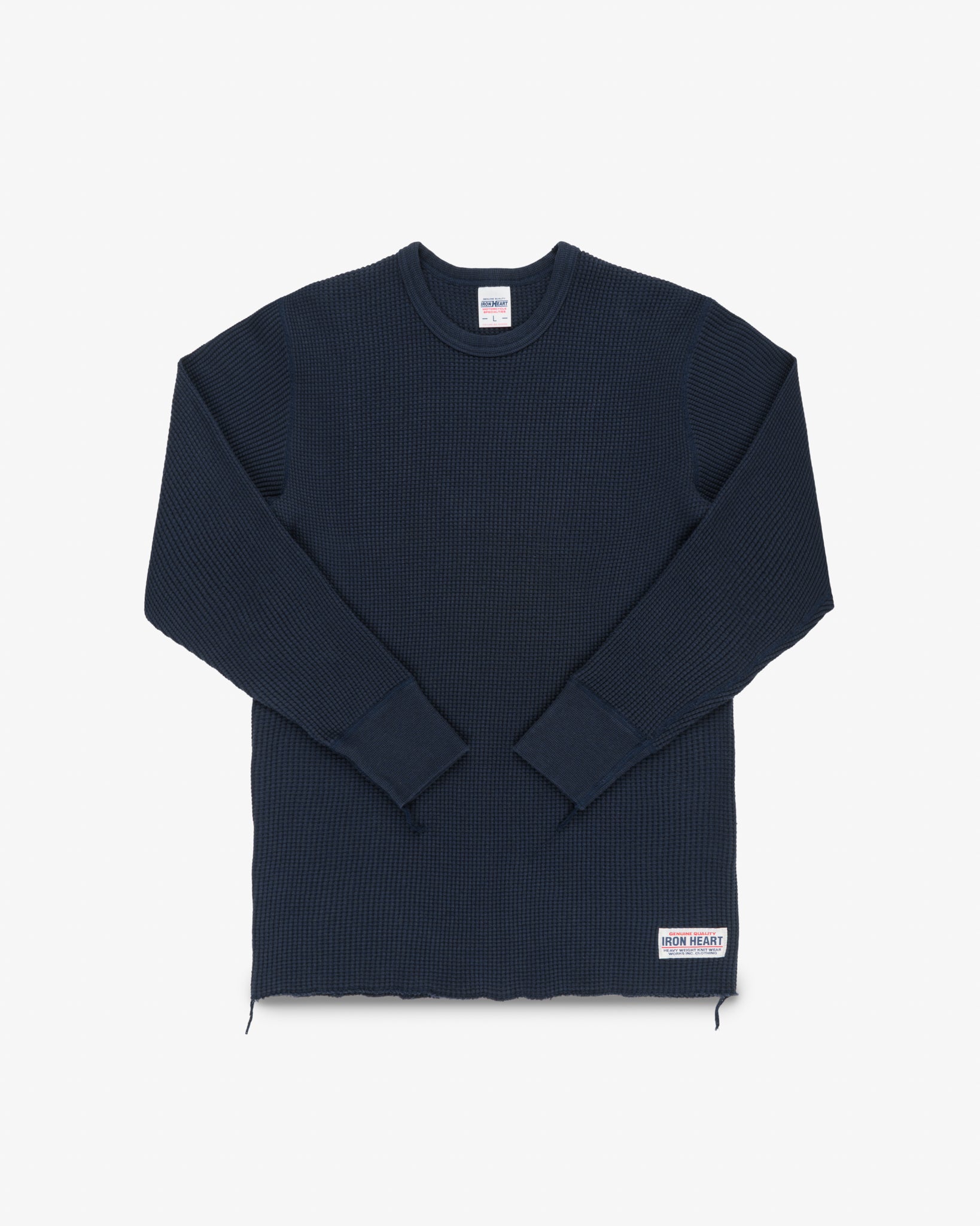 Waffle Knit Long Sleeved Crew Neck Thermal Top - Navy