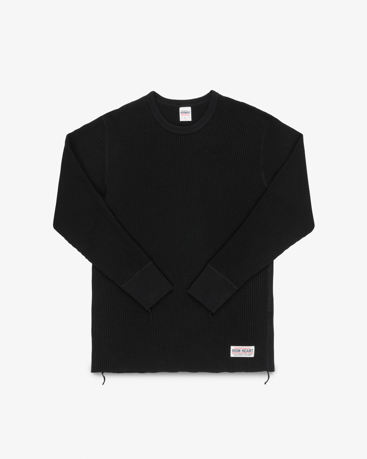 Iron Heart Waffle Knit Long Sleeve Thermal Top - Black
