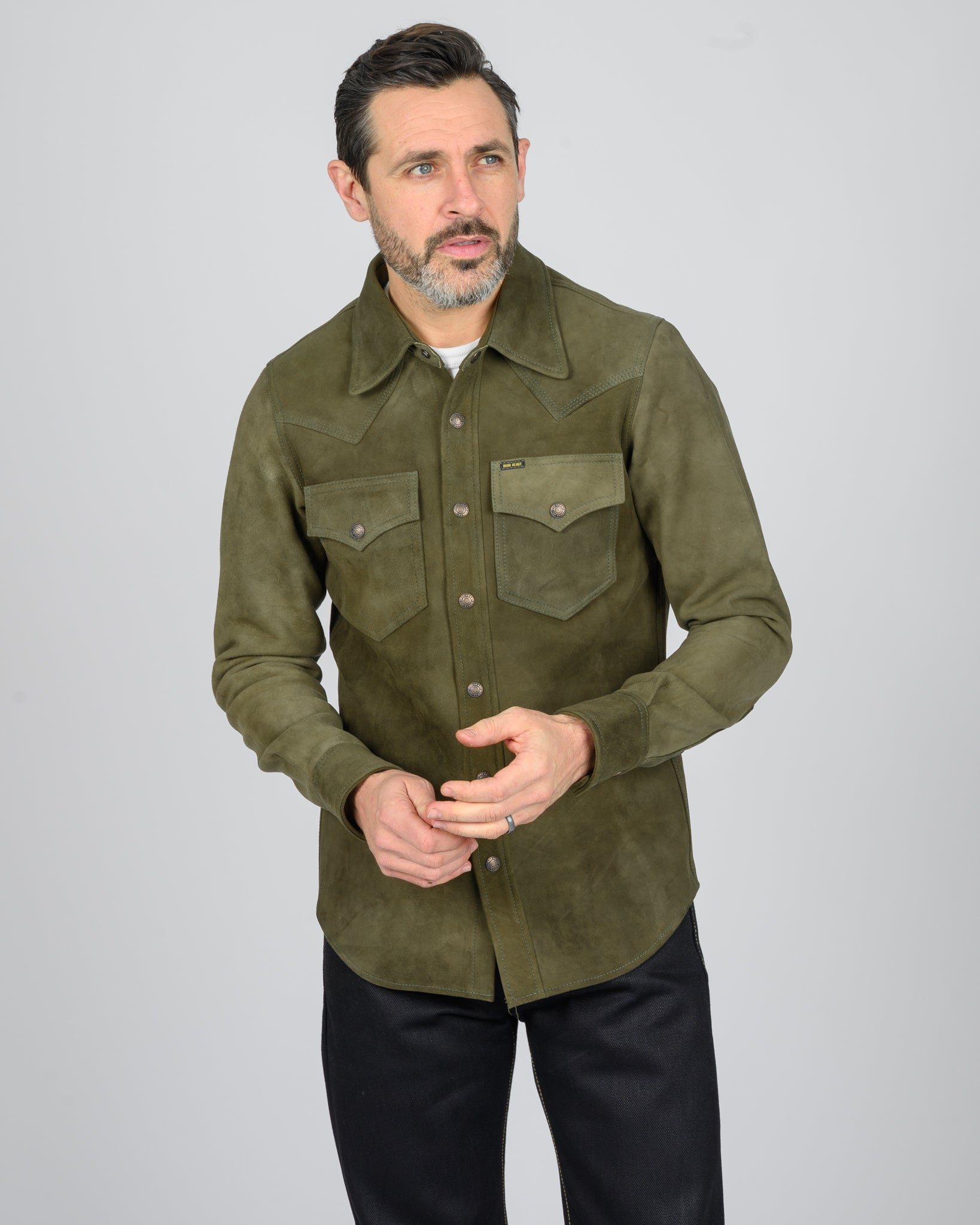 Deerskin Western Shirt "The Big Buck" - Olive