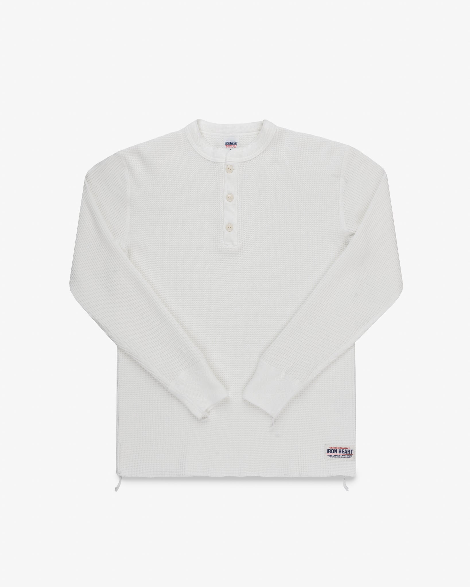 Waffle Knit Long Sleeved Thermal Henley - White