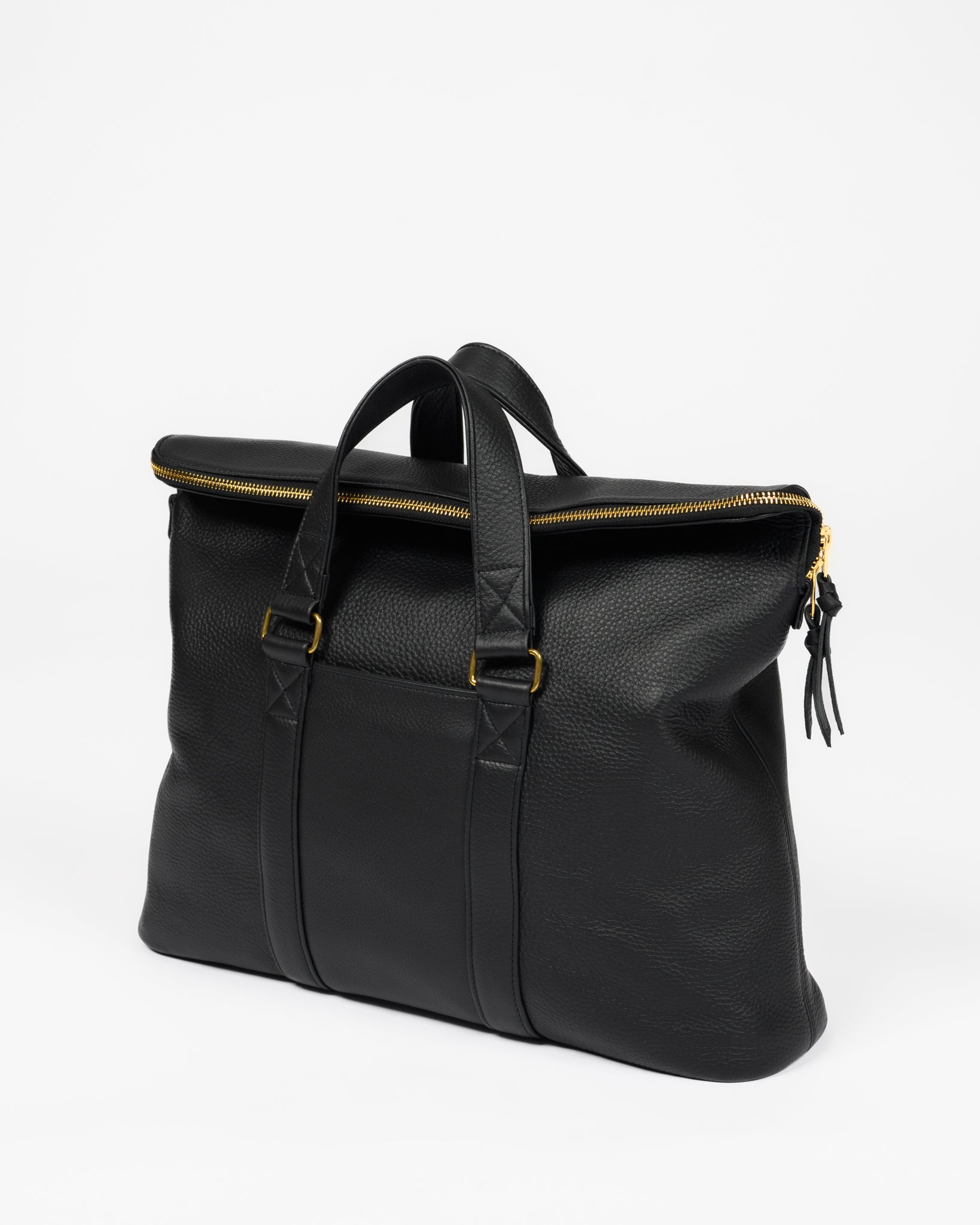 OGL Tumbled Leather Fold-Down Briefcase - Black