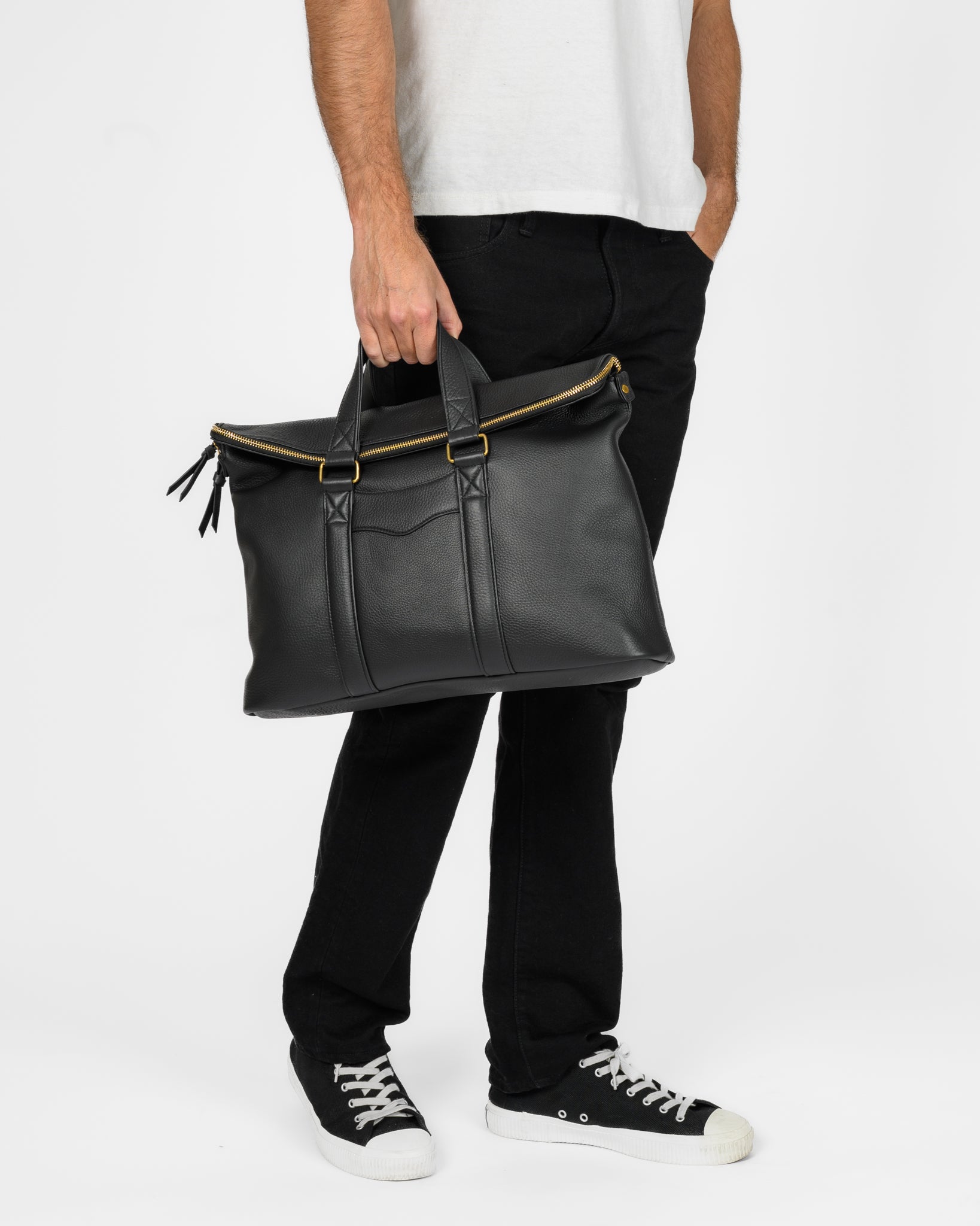 OGL Tumbled Leather Fold-Down Briefcase - Black
