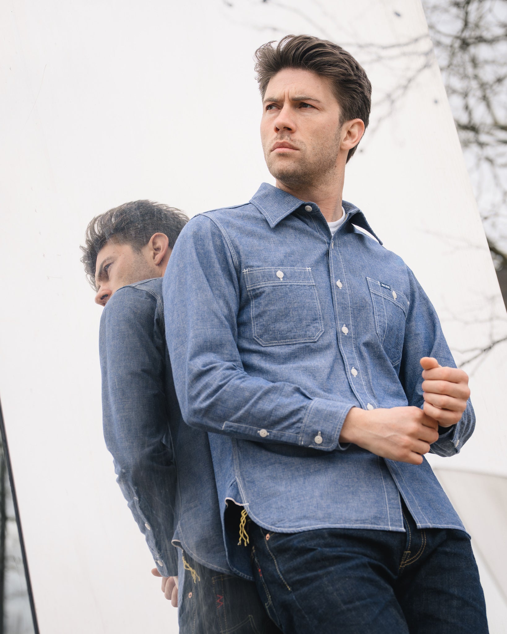 10oz Selvedge Chambray Work Shirt - Blue – Iron Heart