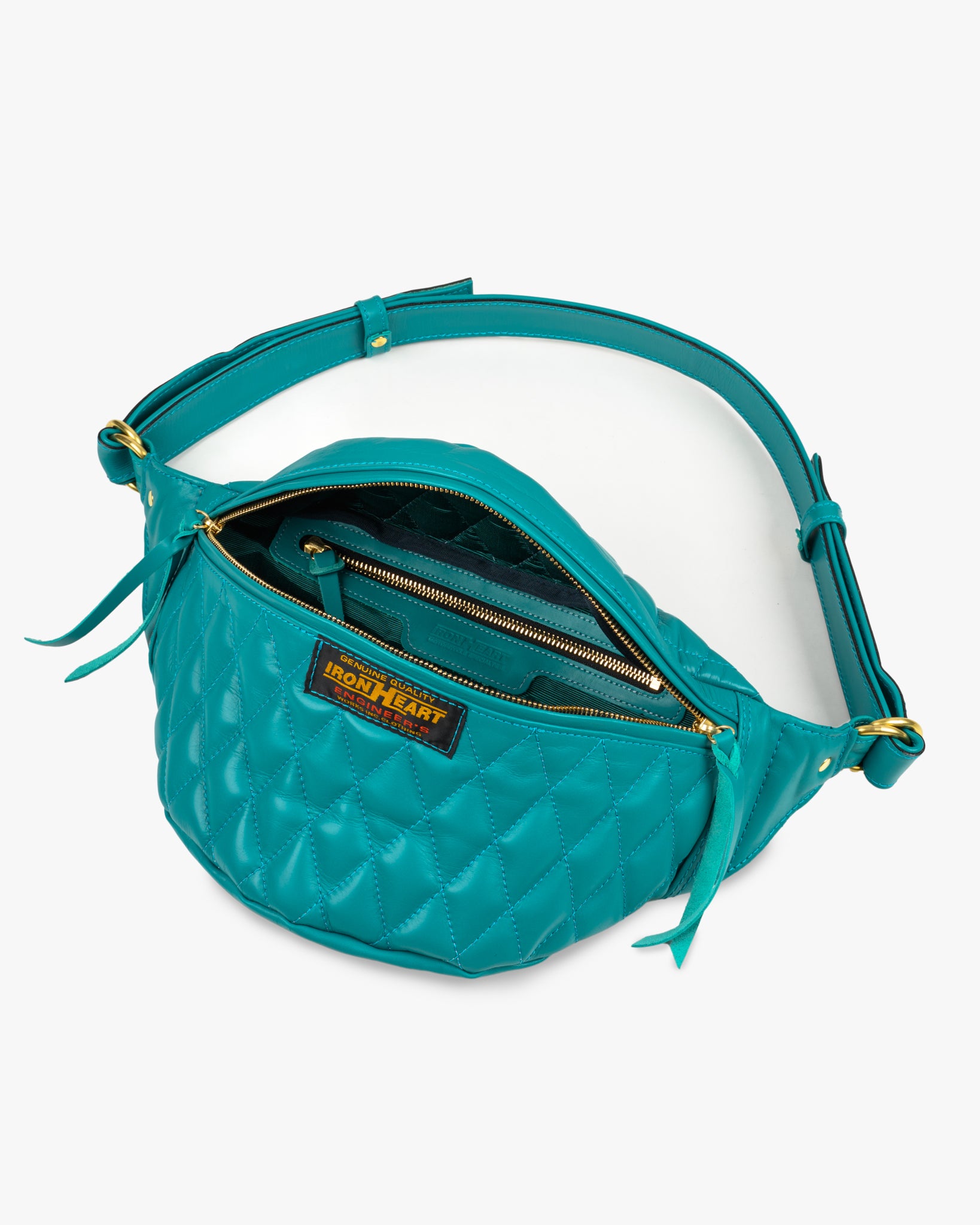 Iron Heart Diamond Stitched Leather Waist Bag Blue