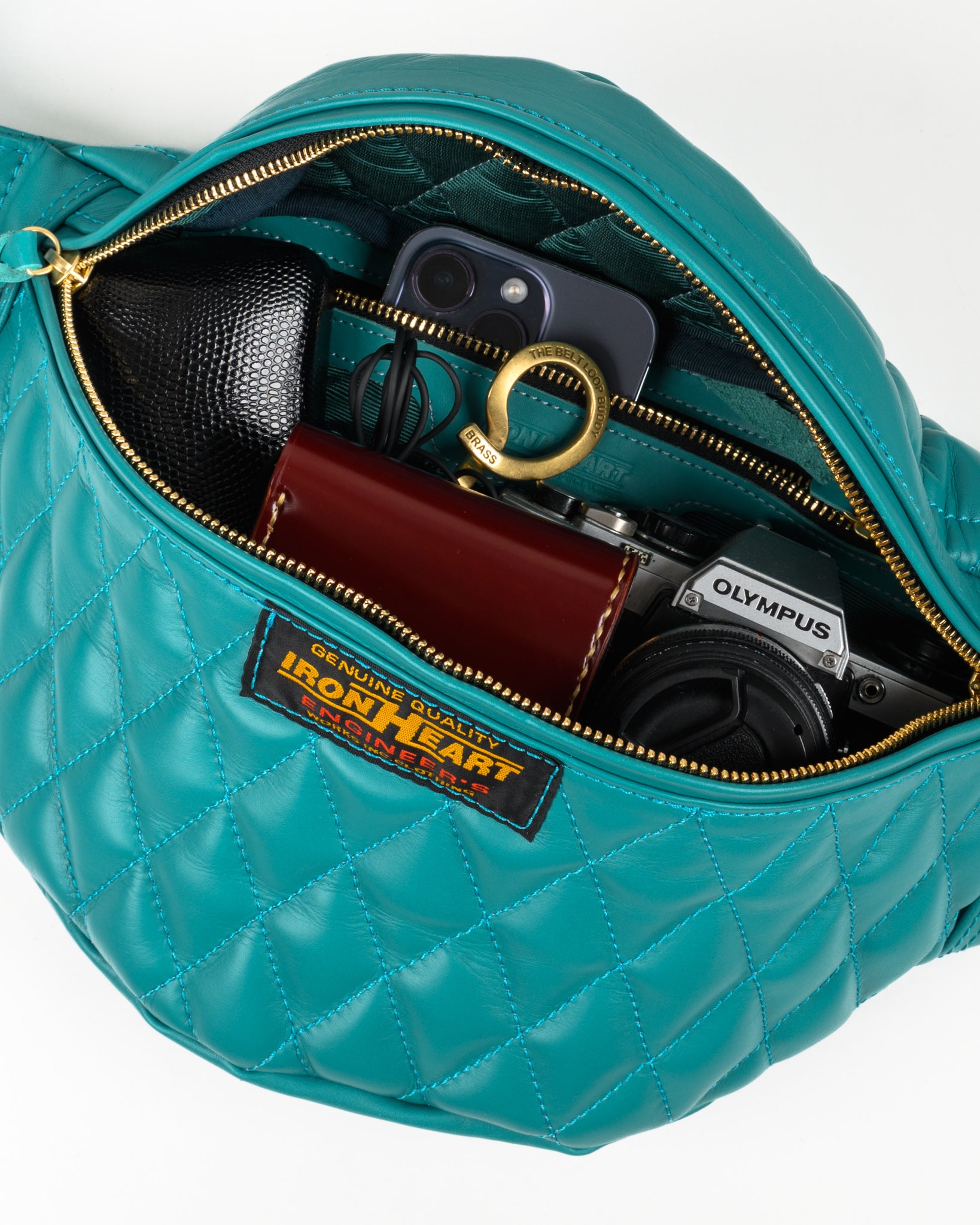 Iron Heart Diamond Stitched Leather Waist Bag Blue