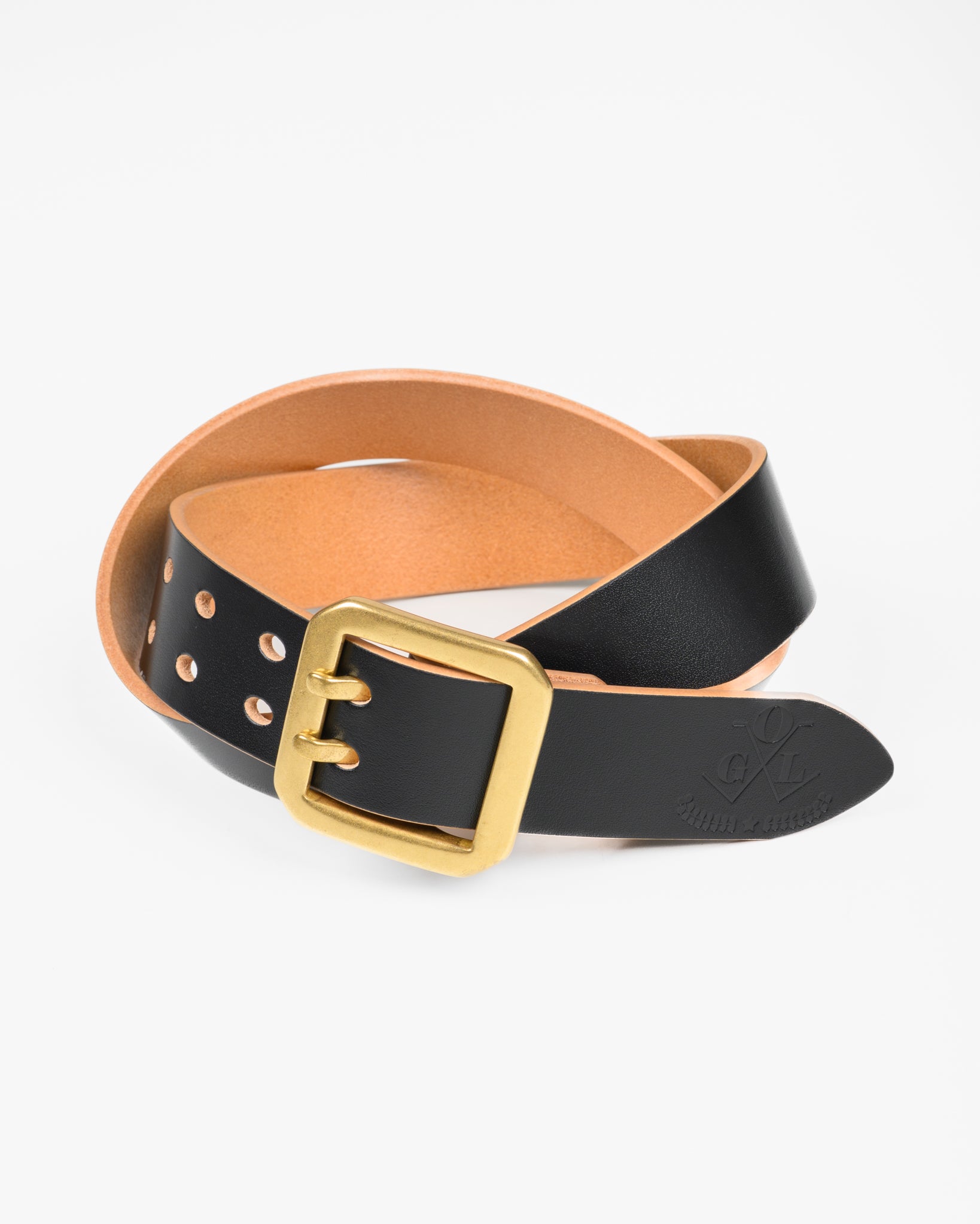 OGL Double Prong Garrison Buckle  Leather Belt - Hand-Dyed Black