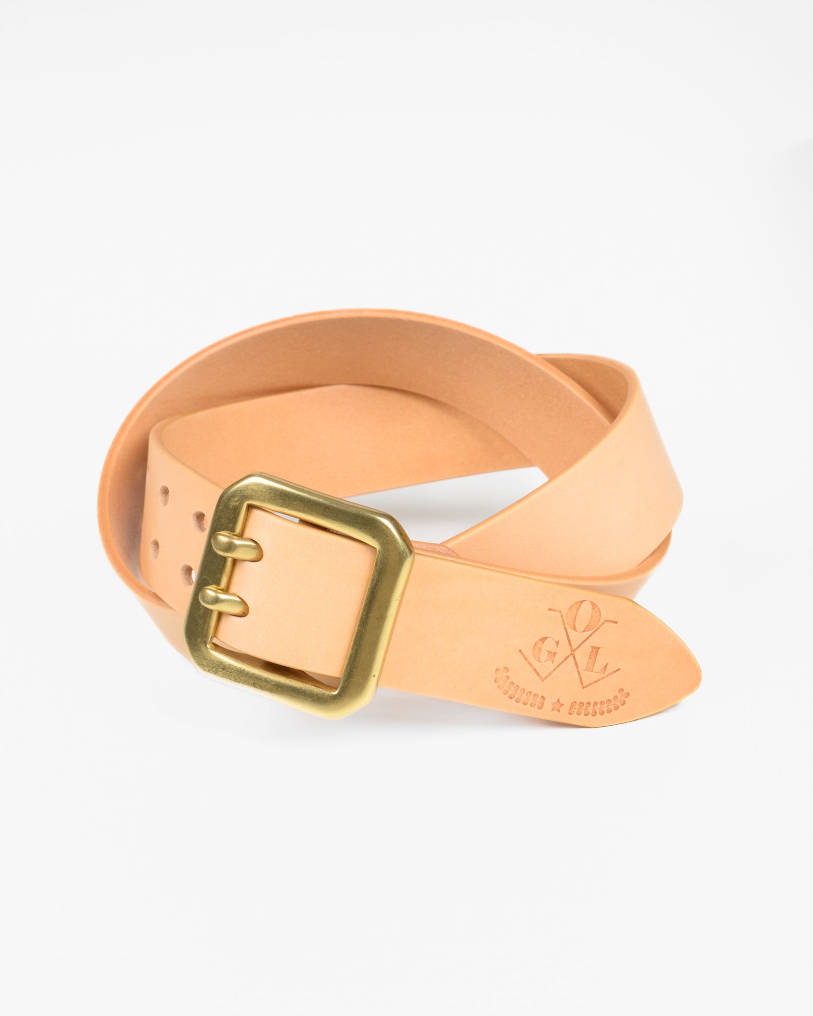 OGL Double Prong Garrison Buckle Leather Belt - Natural