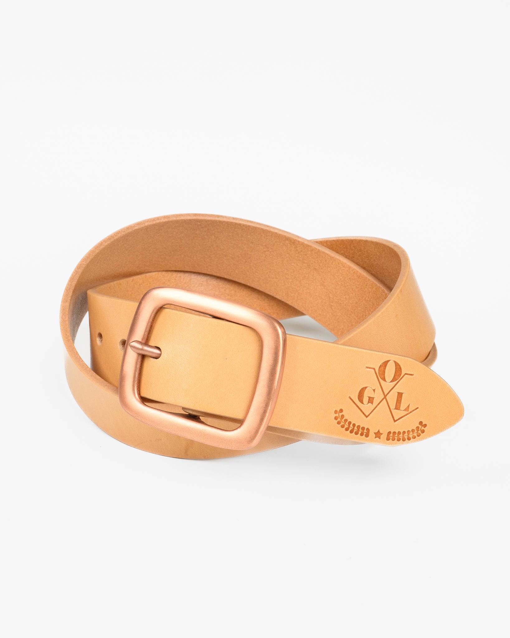 OGL Single Prong Copper Garrison Buckle Leather Belt - Natural