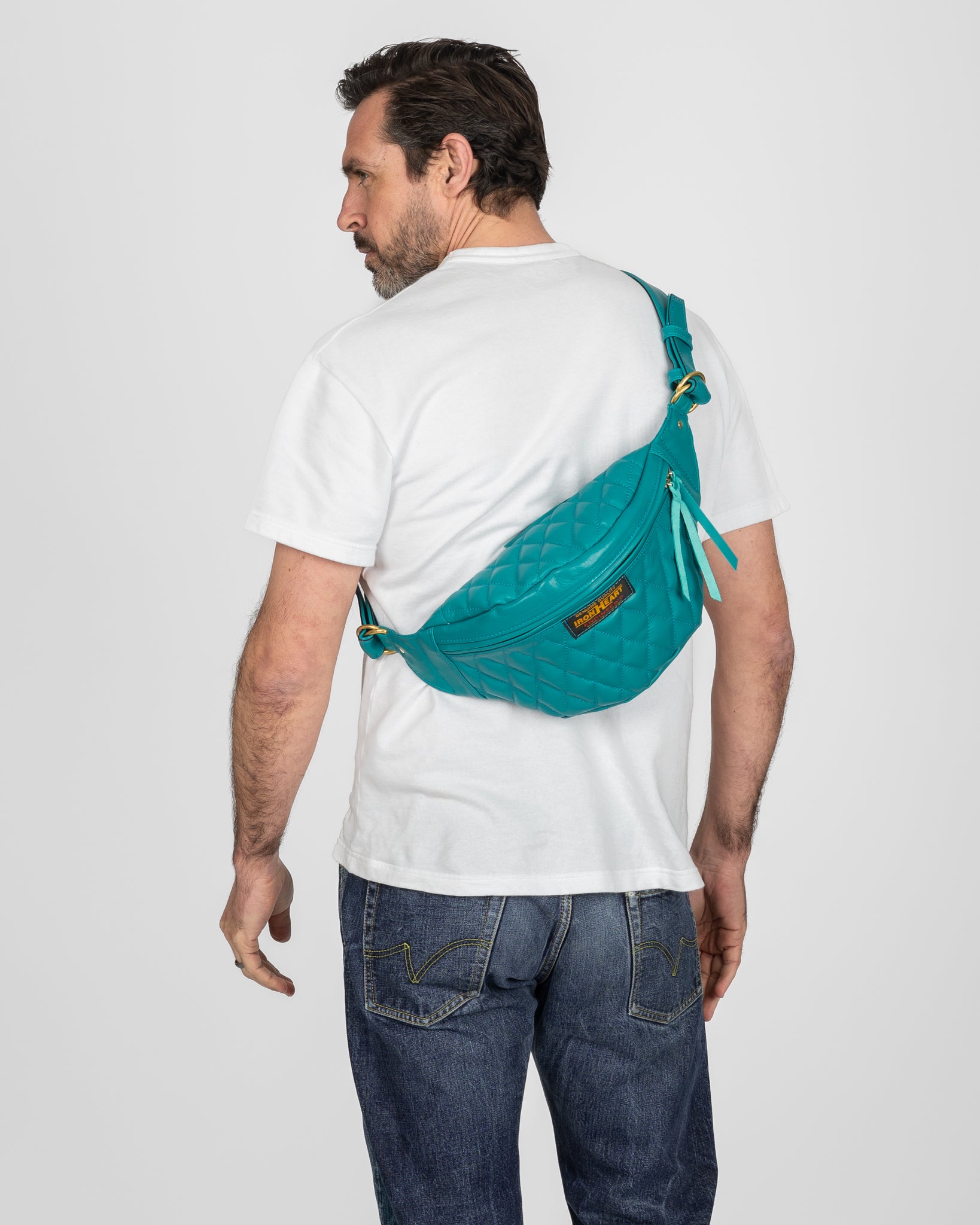 Iron Heart Diamond Stitched Leather Waist Bag Blue