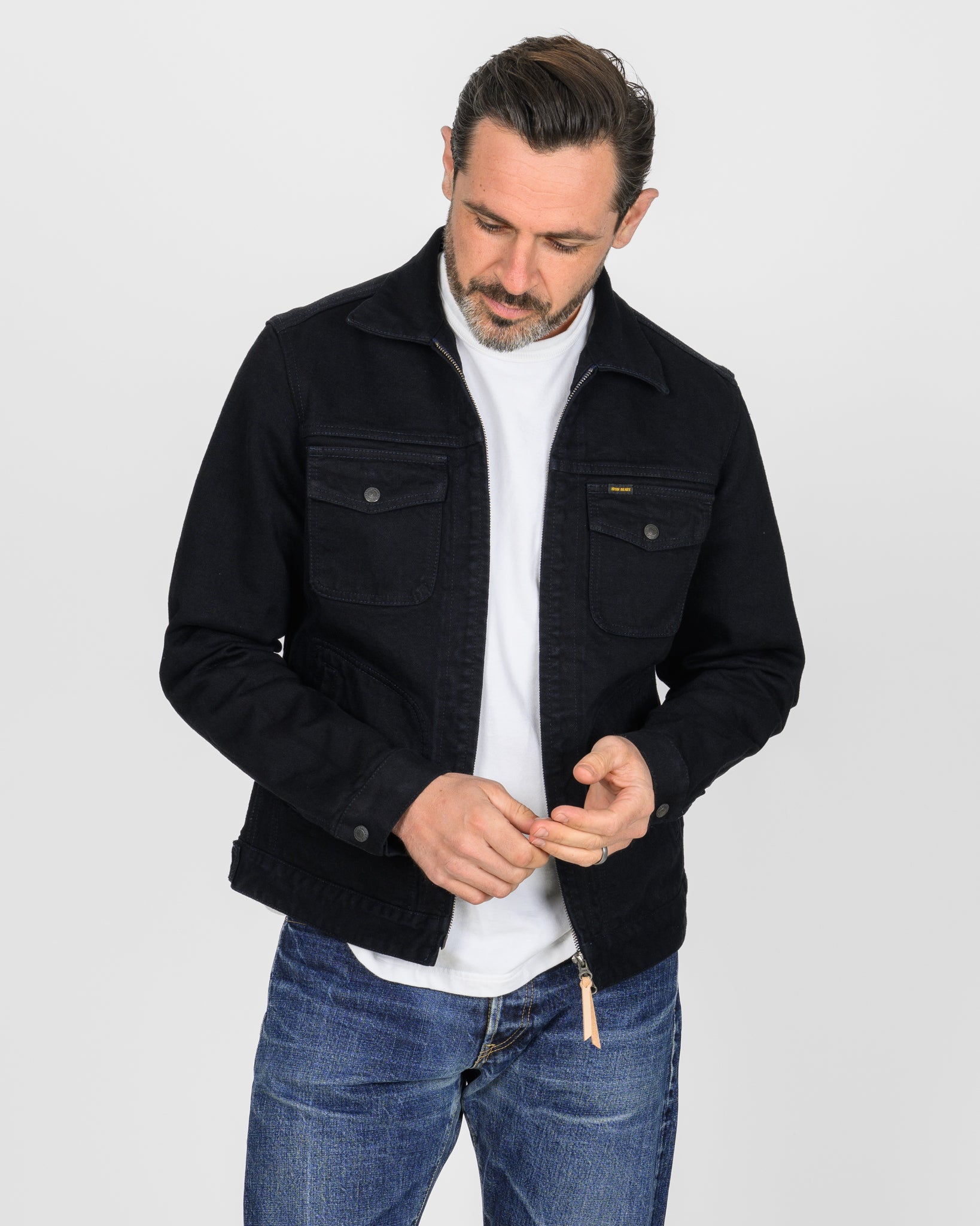 14oz Broken Twill Selvedge Denim Work Jacket - Indigo Overdyed Black