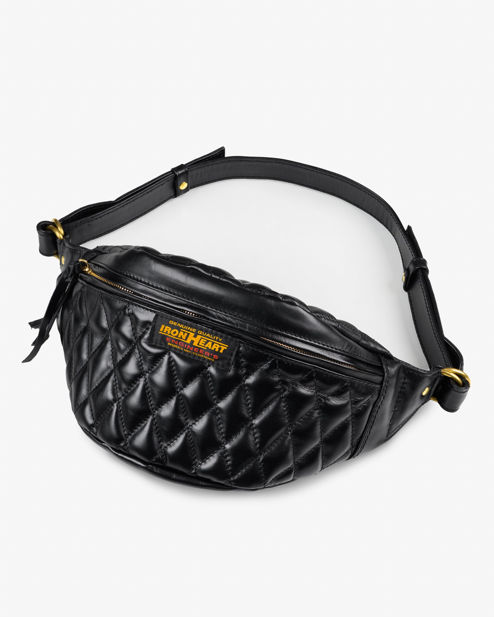 Diamond Stitched Leather Waist Bag - Black