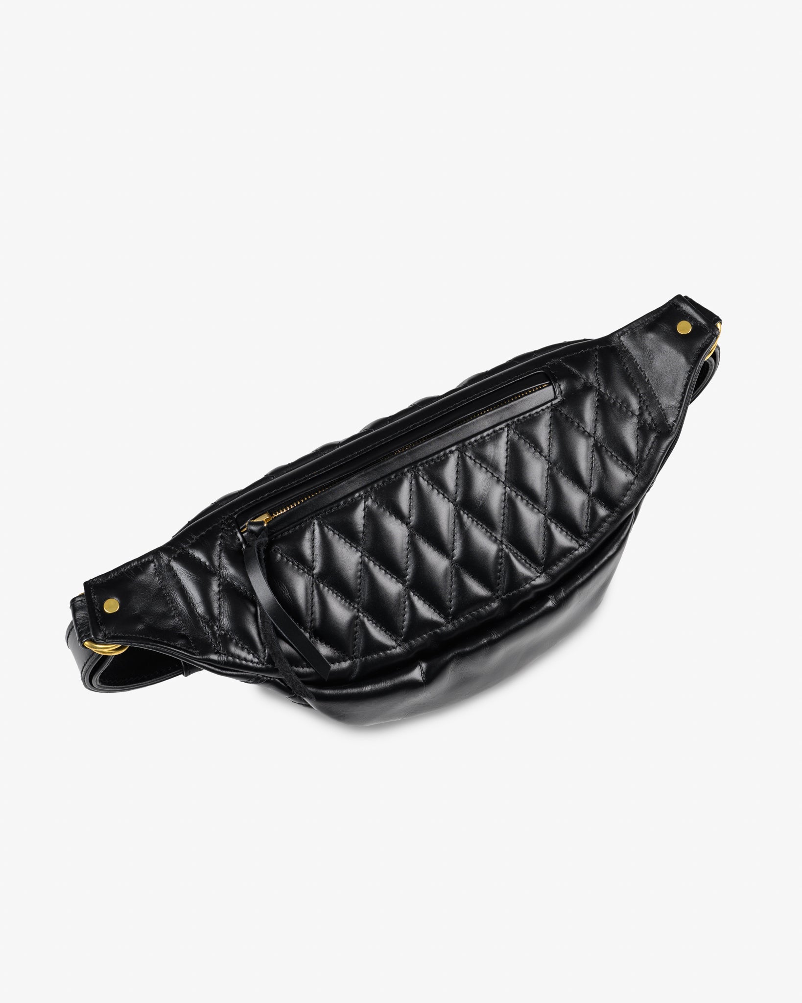 Iron Heart Diamond Stitched Leather Waist Bag Black