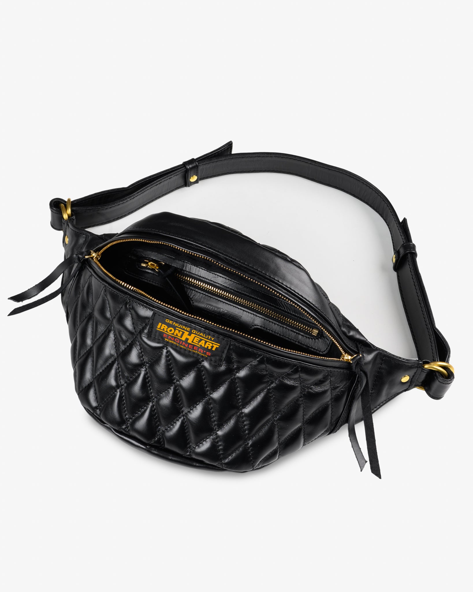 Iron Heart Diamond Stitched Leather Waist Bag Black
