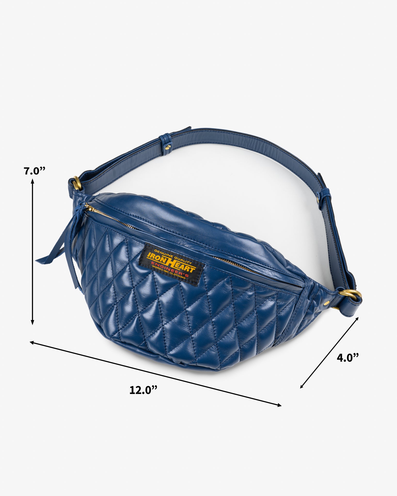 オールレザーウエストバッグ IHE-45 ネイビー Iron Heart Diamond Stitched Leather Waist Bag Navy