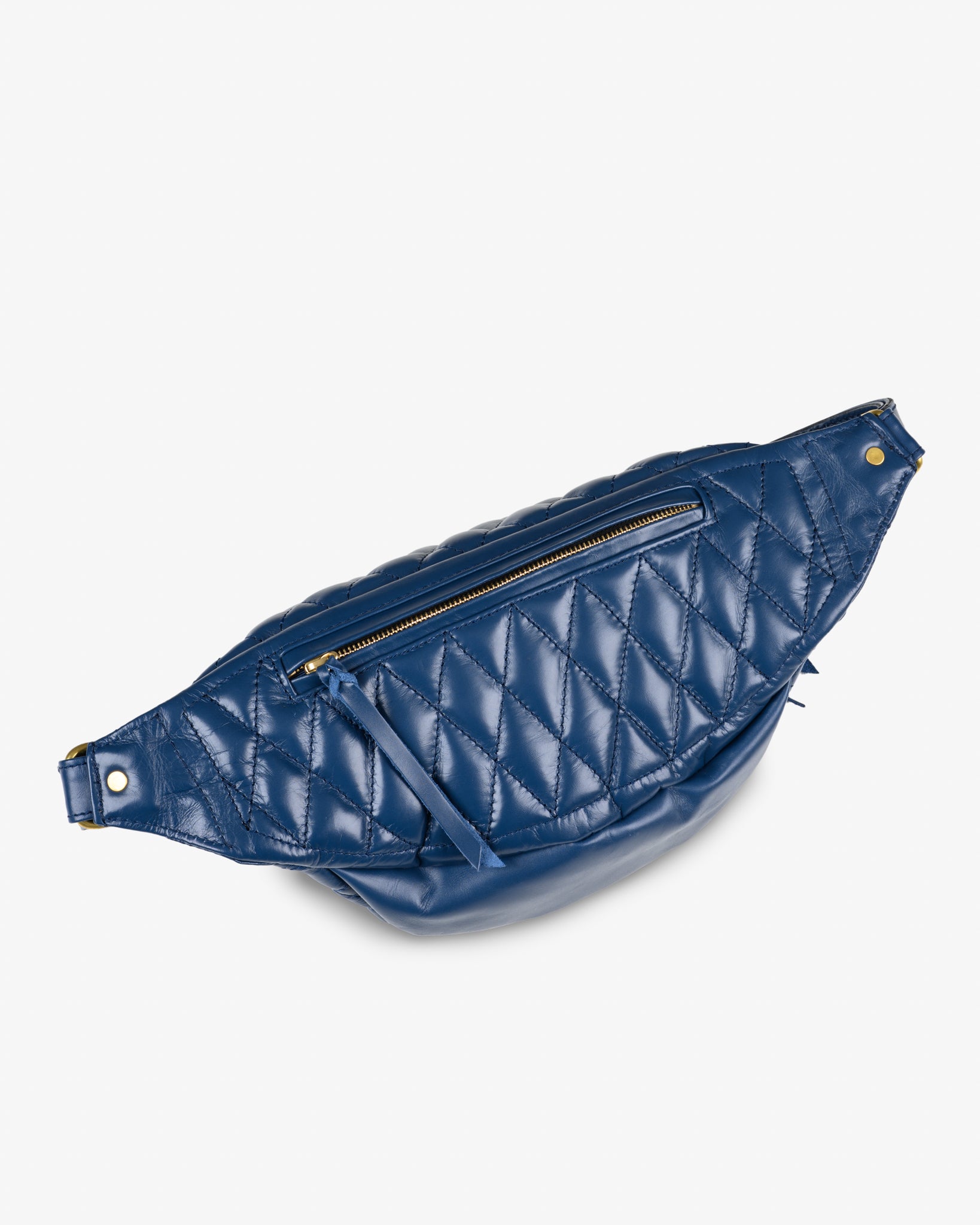 Iron Heart Diamond Stitched Leather Waist Bag Navy