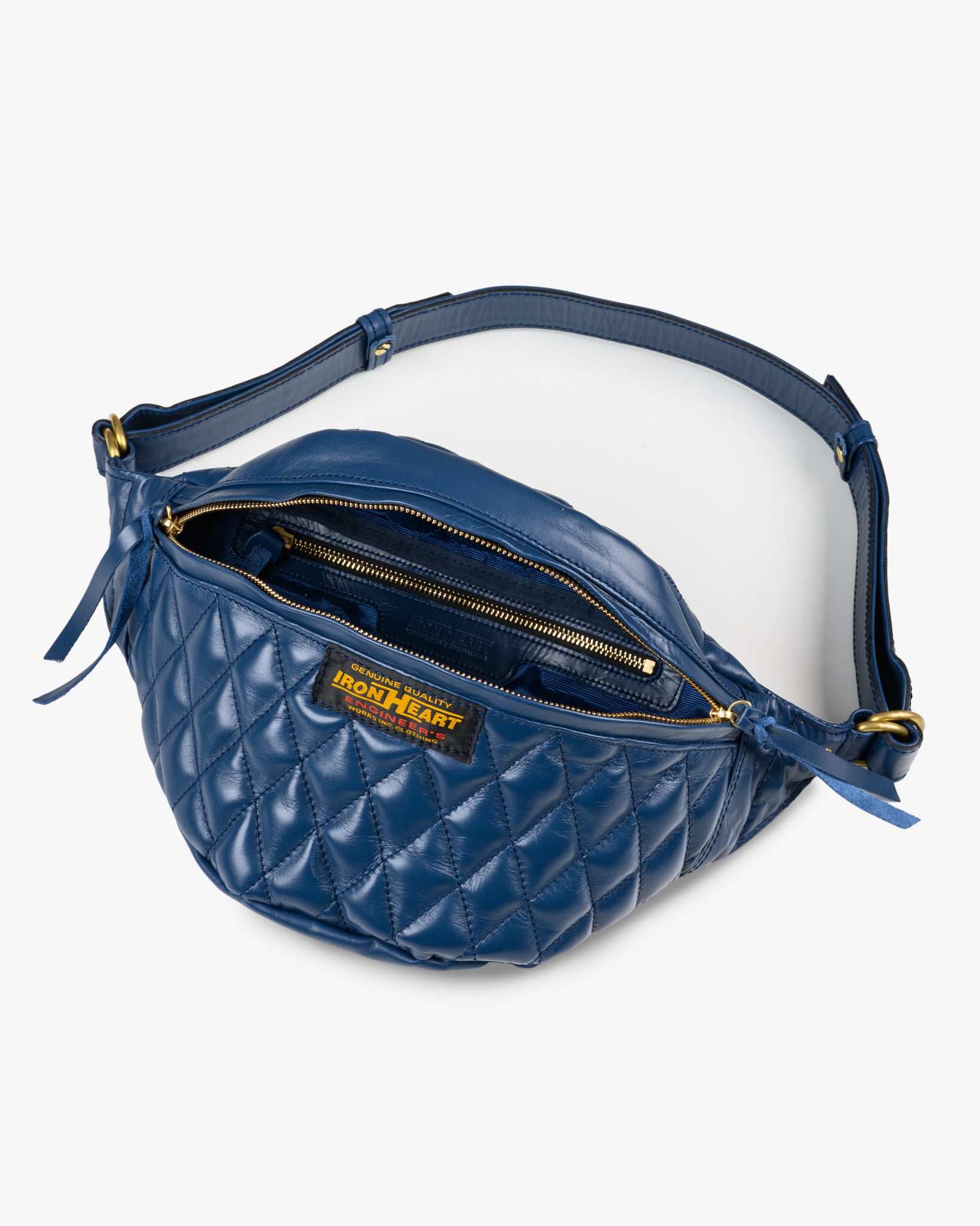 オールレザーウエストバッグ IHE-45 ネイビー Iron Heart Diamond Stitched Leather Waist Bag Navy