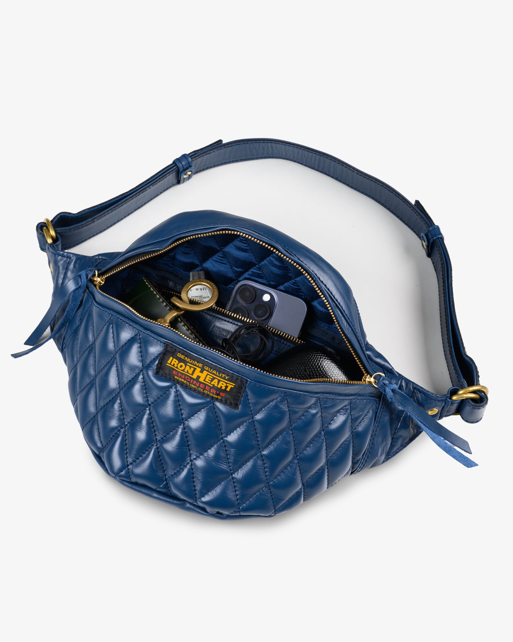 オールレザーウエストバッグ IHE-45 ネイビー Iron Heart Diamond Stitched Leather Waist Bag Navy