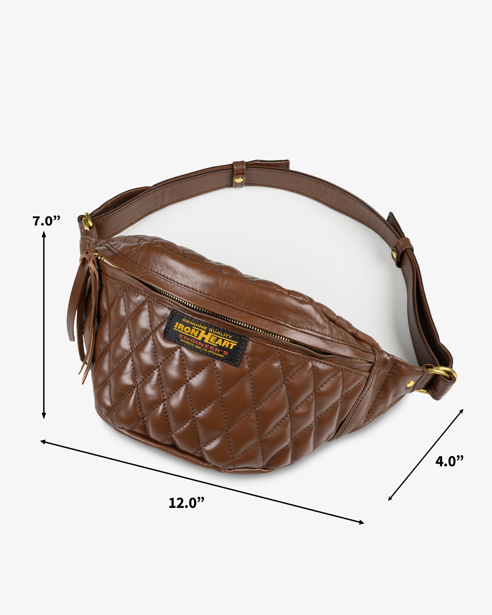 Iron Heart Diamond Stitched Leather Waist Bag Brown