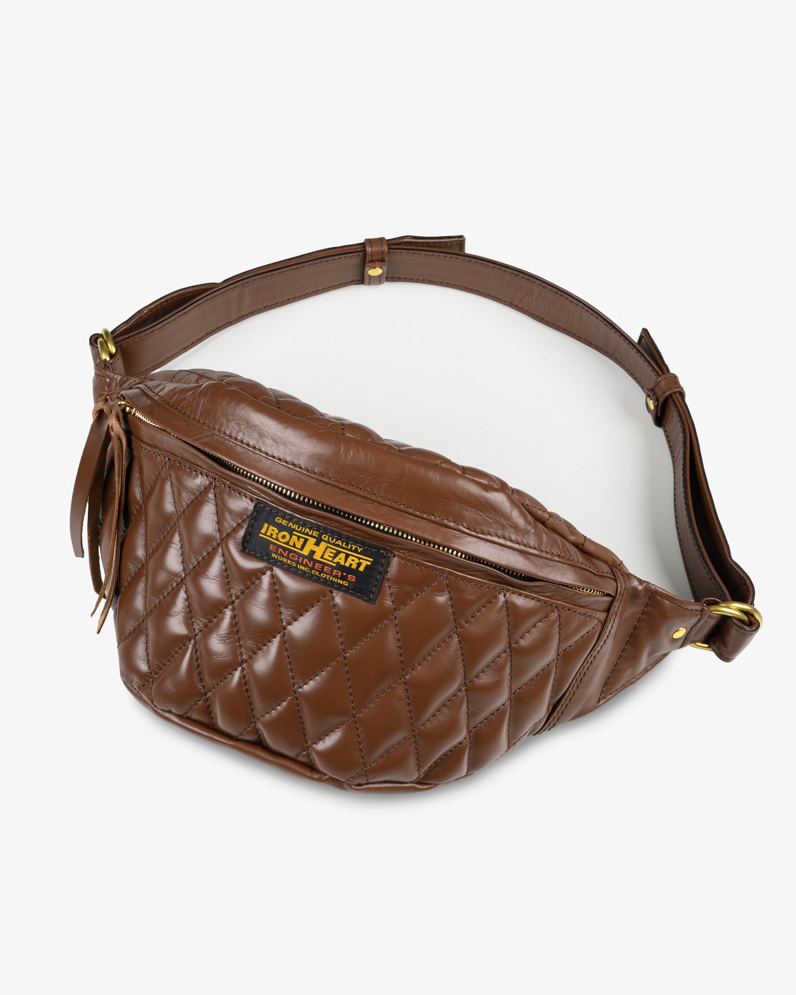Diamond Stitched Leather Waist Bag - Brown