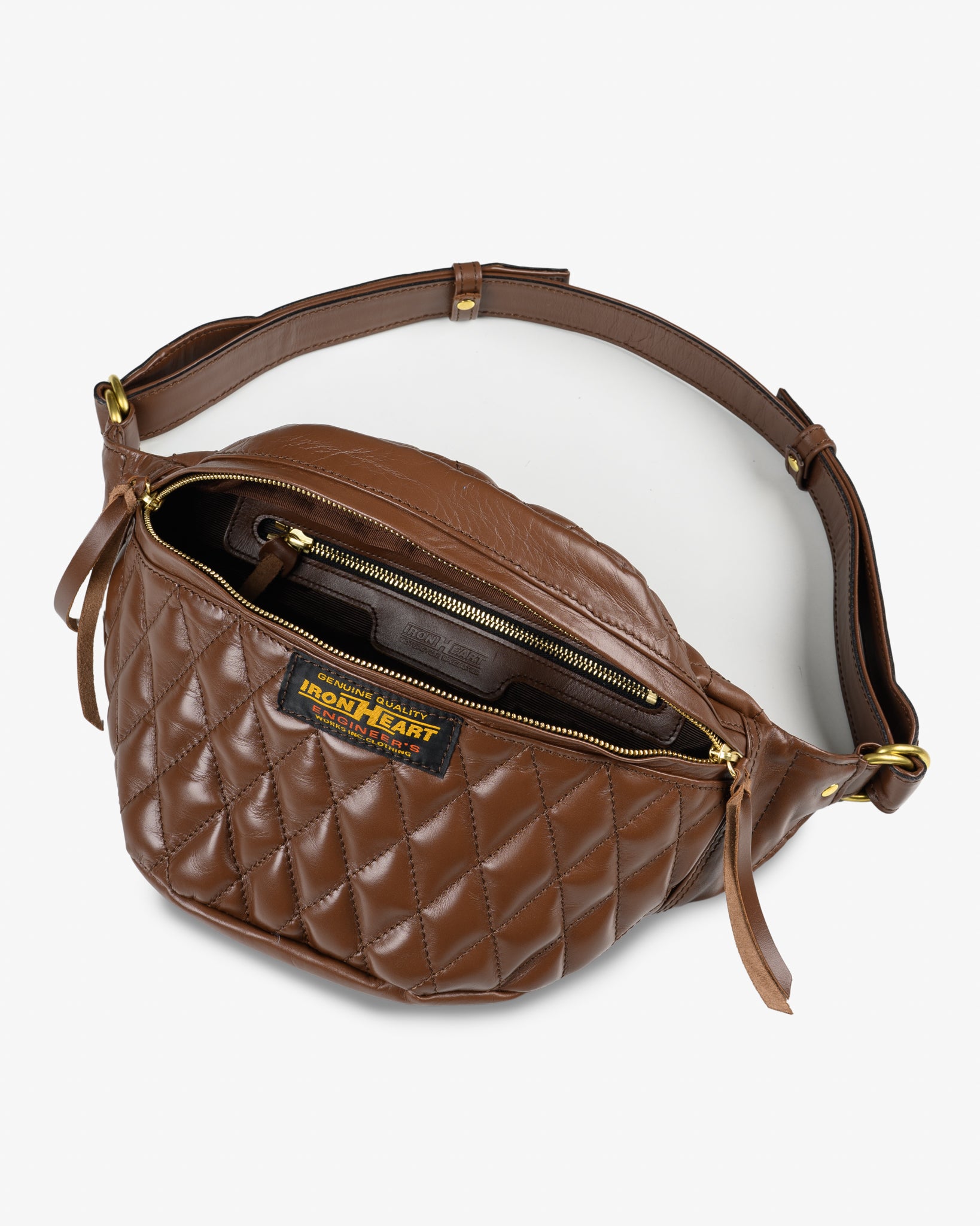 極美品！アイアンハート レザーボディバッグ IRON HEART Iron Heart Diamond Stitched Leather Waist Bag Brown
