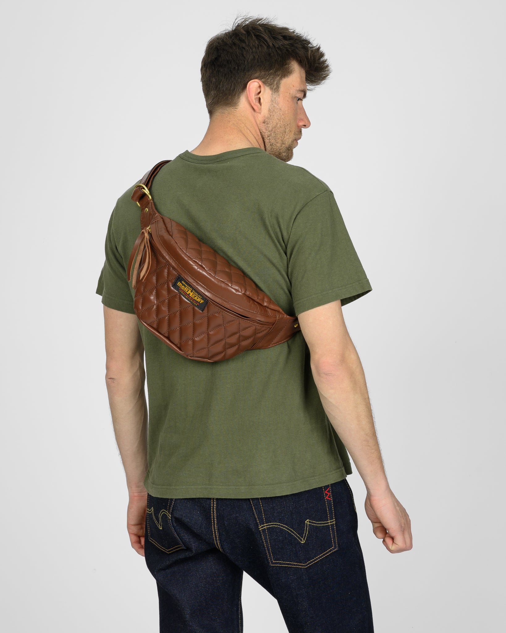 Diamond Stitched Leather Waist Bag - Brown