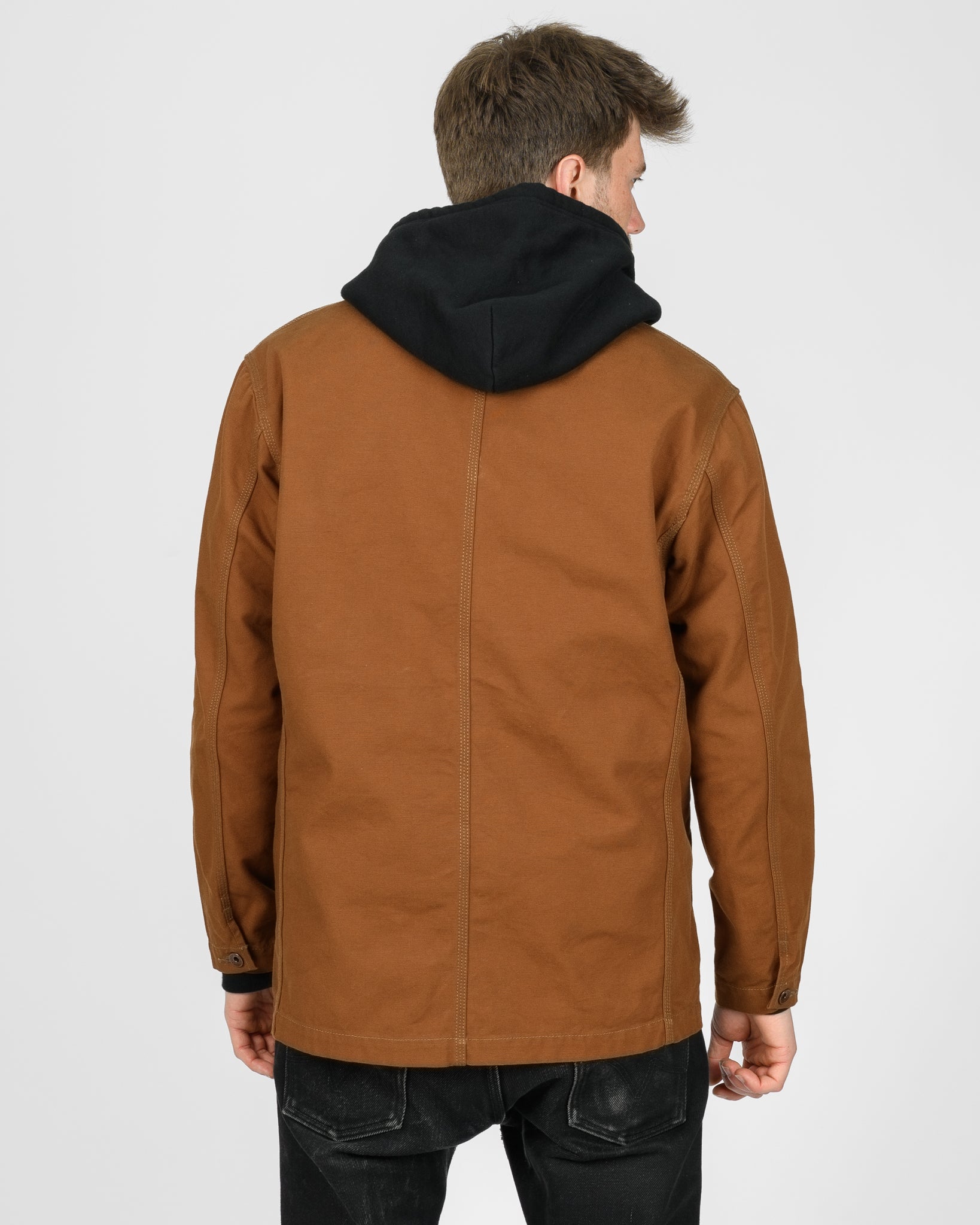 13.5oz Duck Collarless Chore Jacket - Brown – Iron Heart