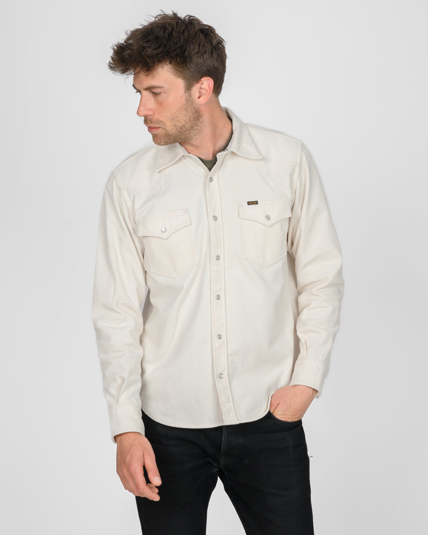 11oz Corduroy Western Shirt -  Off White