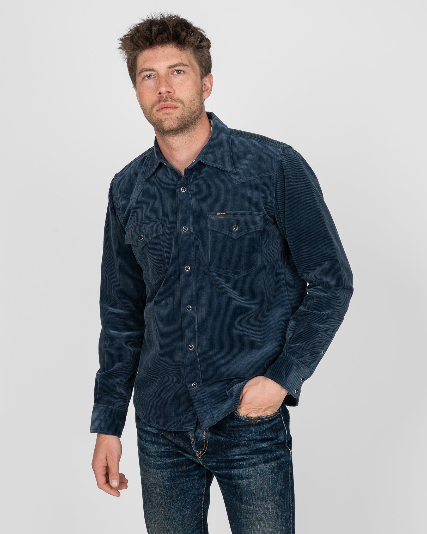 11oz Corduroy Western Shirt - Navy – Iron Heart