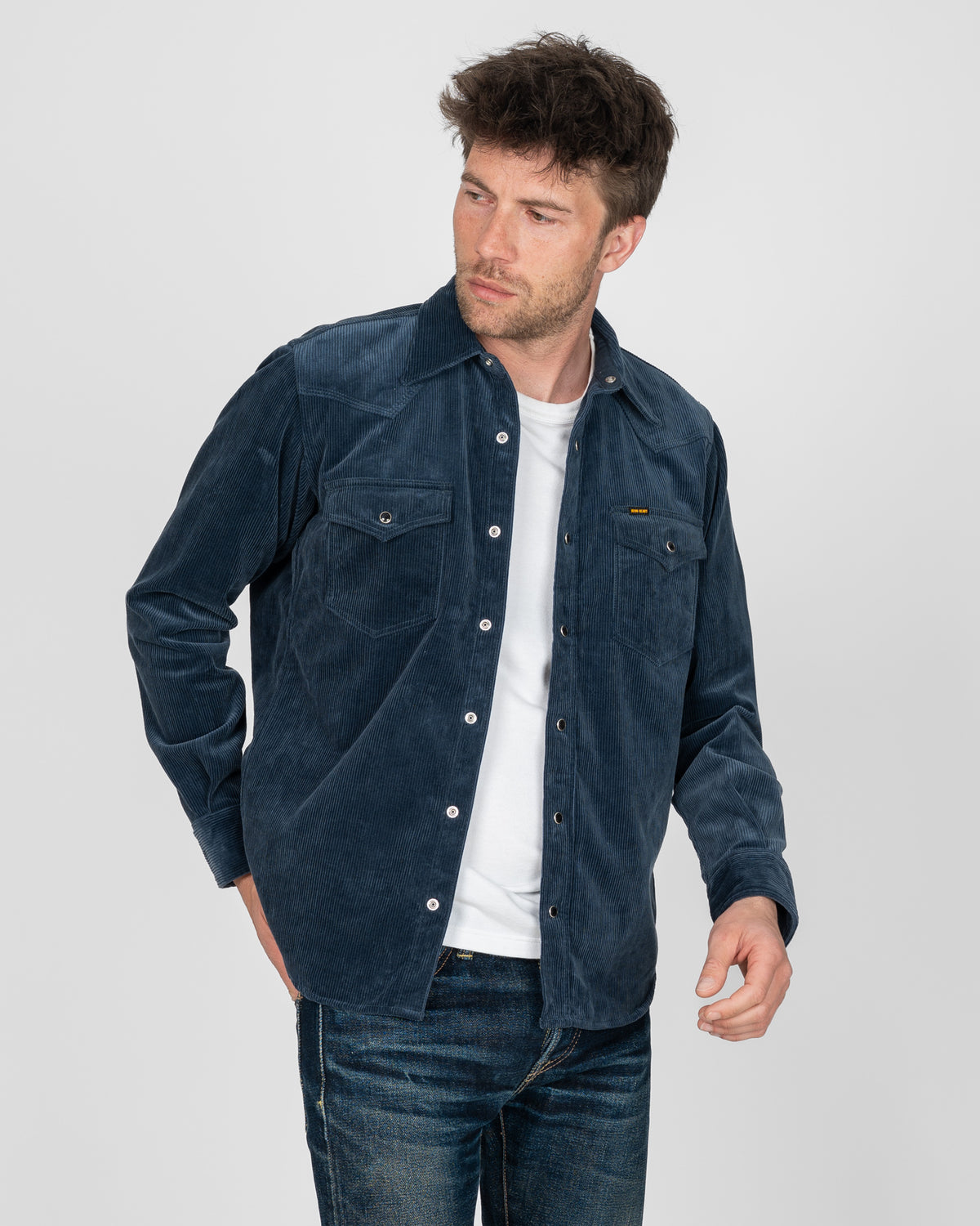 11oz Corduroy Western Shirt - Navy – Iron Heart