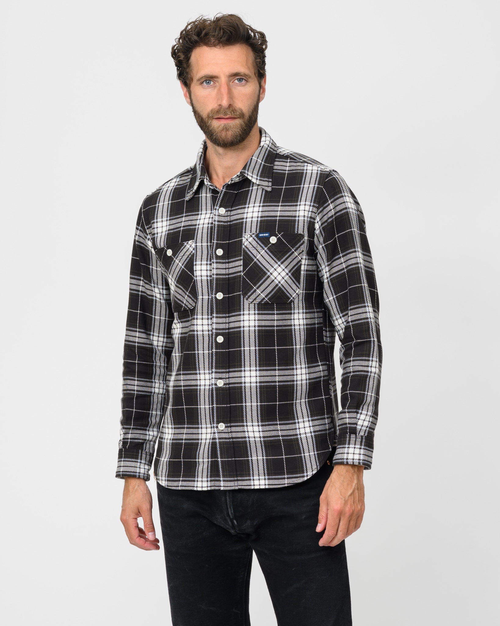 9oz Selvedge Flannel Check Work Shirt - Black