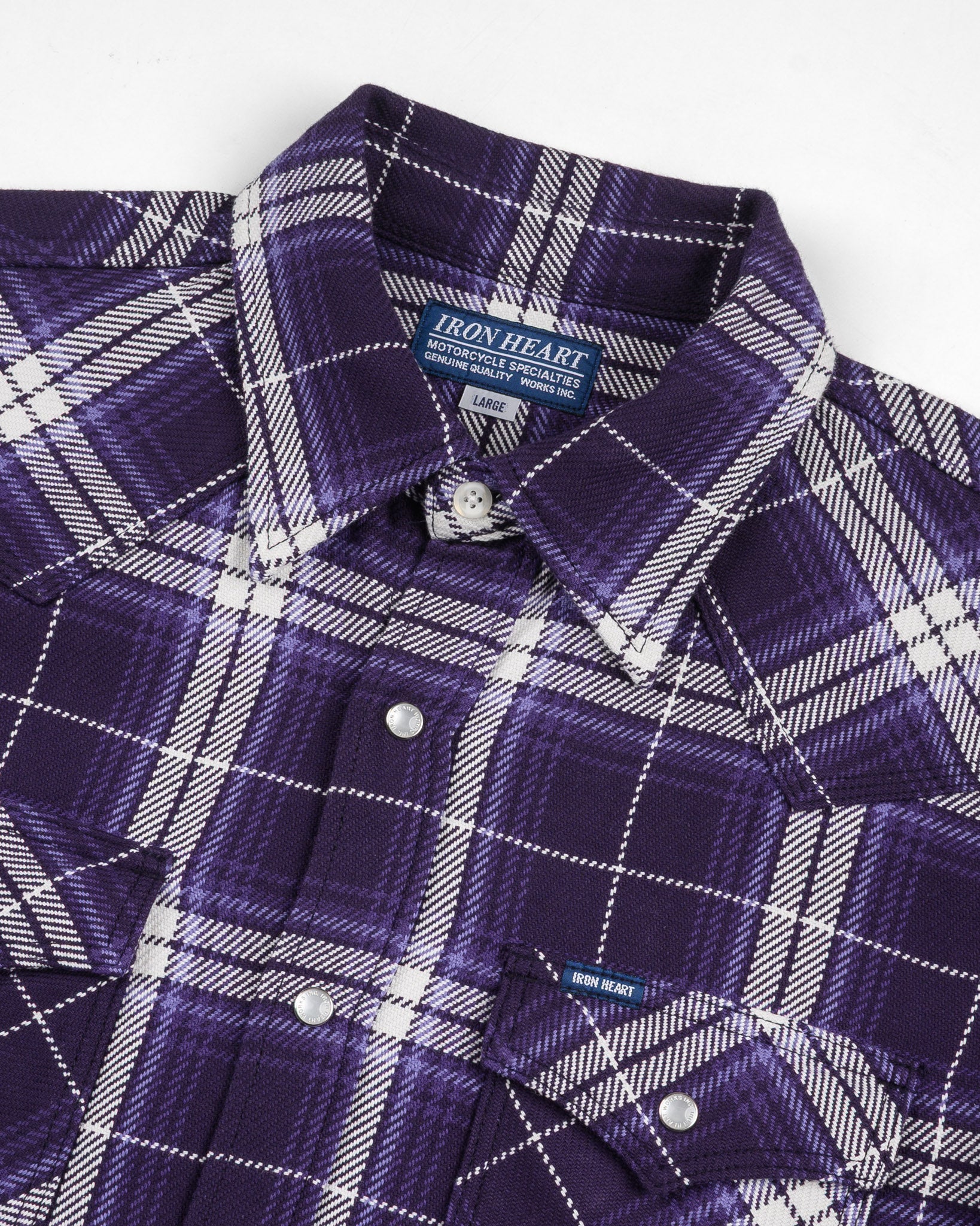9oz Selvedge Flannel Check Western Shirt - Purple – Iron Heart